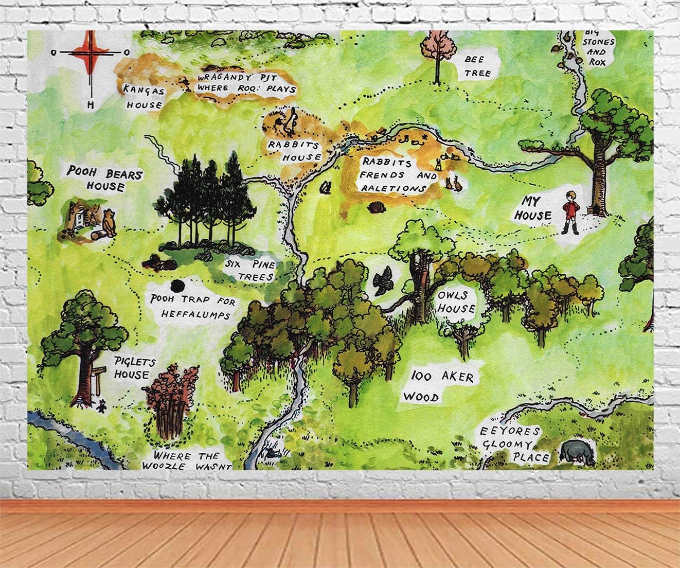 100 Acre Wood Map Cartoon Backdrop for Party, 9x6FT, Winnie The Pooh Theme Baby Kids Birthday Banner Background, Cake Table Photo Booth Props LHLU902
