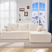 Vista 28 de Sofá modular en forma de L, de 3 asientos, espuma viscoelástica, para sala de estar, sofá estilo nube con diván, de gran tamaño, blanco, cuadros