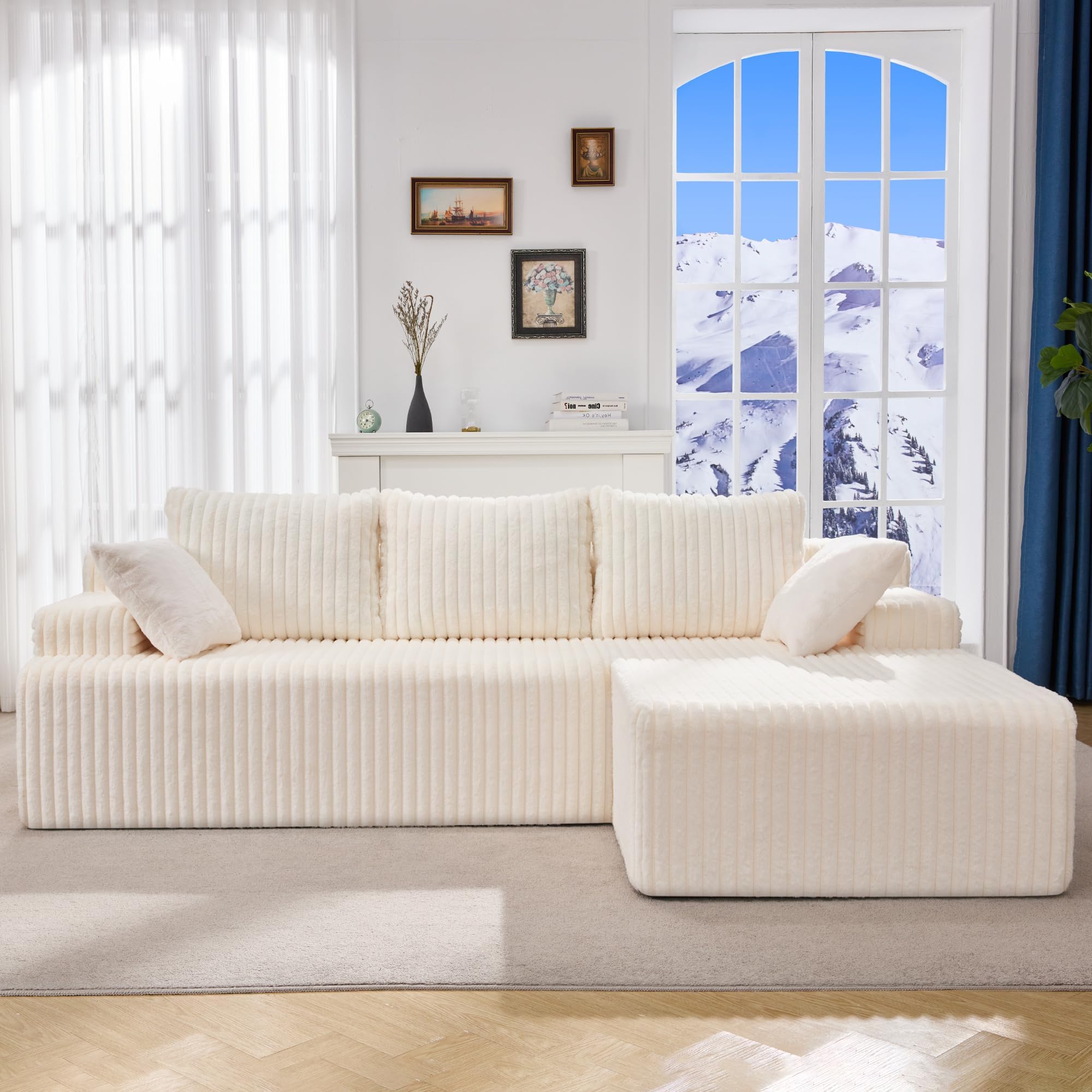 Hobestluk Modular Sectional Sofa Couches L-Shape Couch 3 Seat Modular Sofa Memory Foam Sectional Couches for Living Room, Cloud Couch with Oversized Chaise (96" Right Facing Chaise)