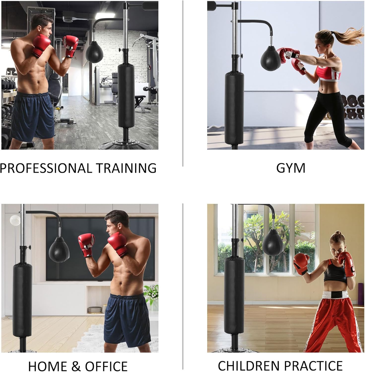 Soozier 4-in-1 Punching Bag for Adults, Freestanding Boxing Bag with 2 Speed Bag, Boxing Training Equipment with 360° Relax Bar, Reflex Bag, Adjustable Height