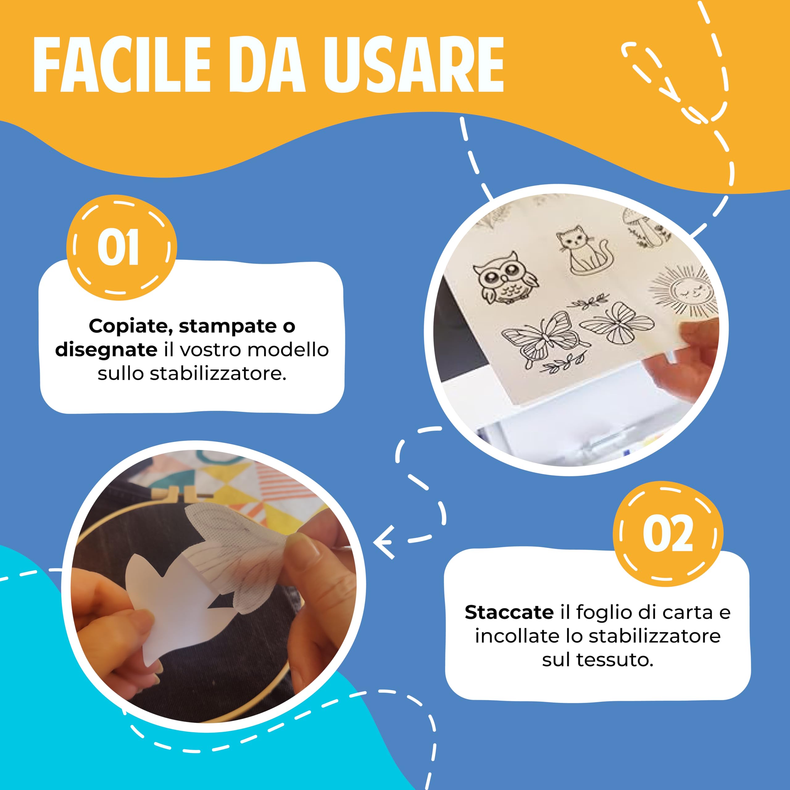 Carta Adesiva Idrosolubile per Ricamare – 16 Fogli A4 Stampabili – Carta per Ricamo Adesiva e Solubile in Acqua – Stabilizzatore Ricamo per Stick and Stitch, per Ricamare a Mano o Macchina