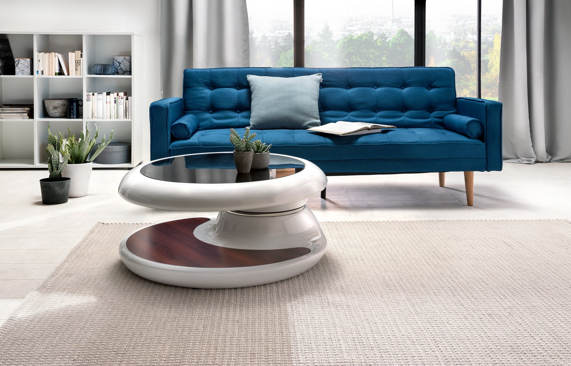 SalesFever Enric Coffee Table, White Fibreglass 90 x 90 cm, Round