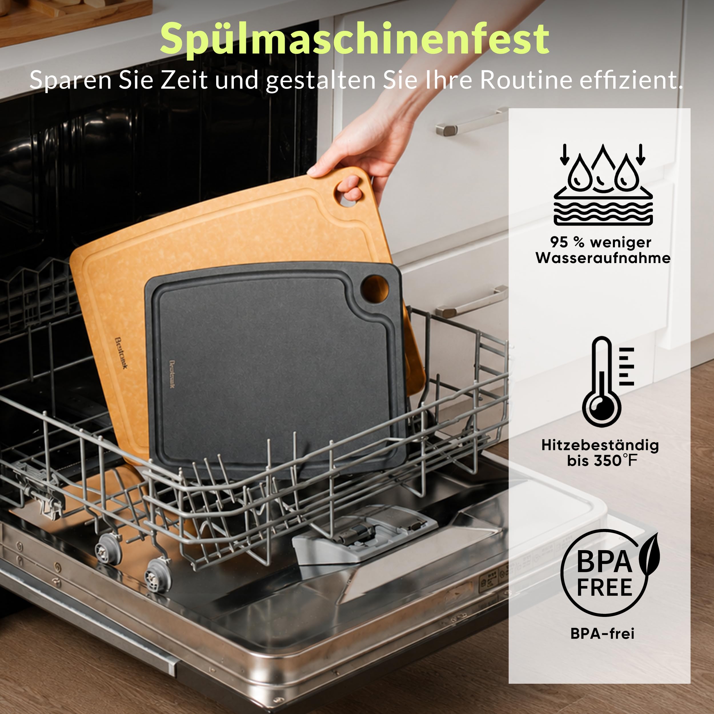 BESTCOOK Schneidebrett aus Holzfaser für die Küche, Spülmaschinenfest, mit Saftrille, BPA-frei, Langlebiges, Wendbar, nicht Porös,Rutschfest, Messerfreundlich für Fleisch, Brot, Obst