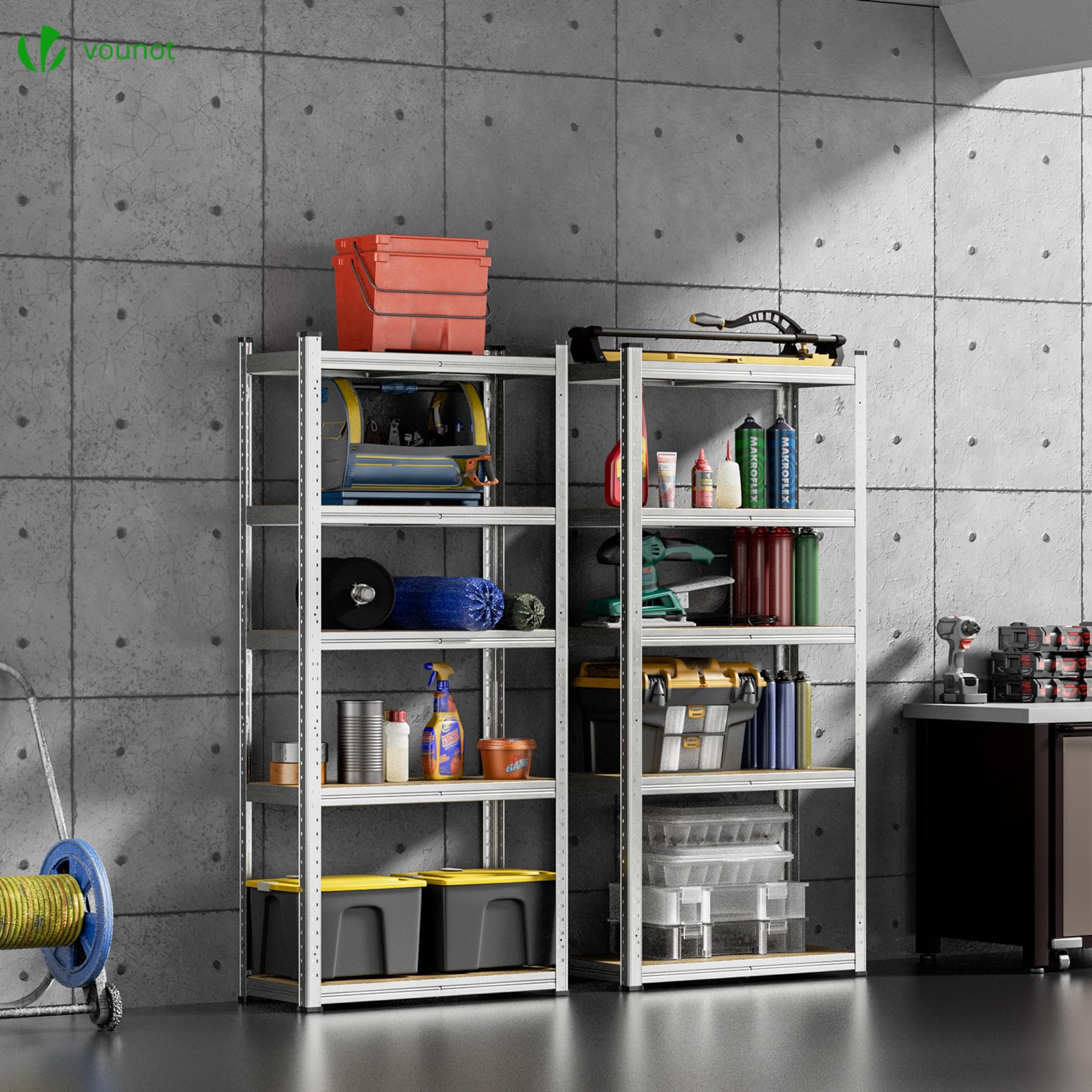 VOUNOT® Set di 2 Scaffale Metallo Garage 70x30x150 cm, Scaffali Carichi Pesante, Scaffalature a 5 Ripiani Capacità 875 kg, per Officina, Magazzino, Ufficio