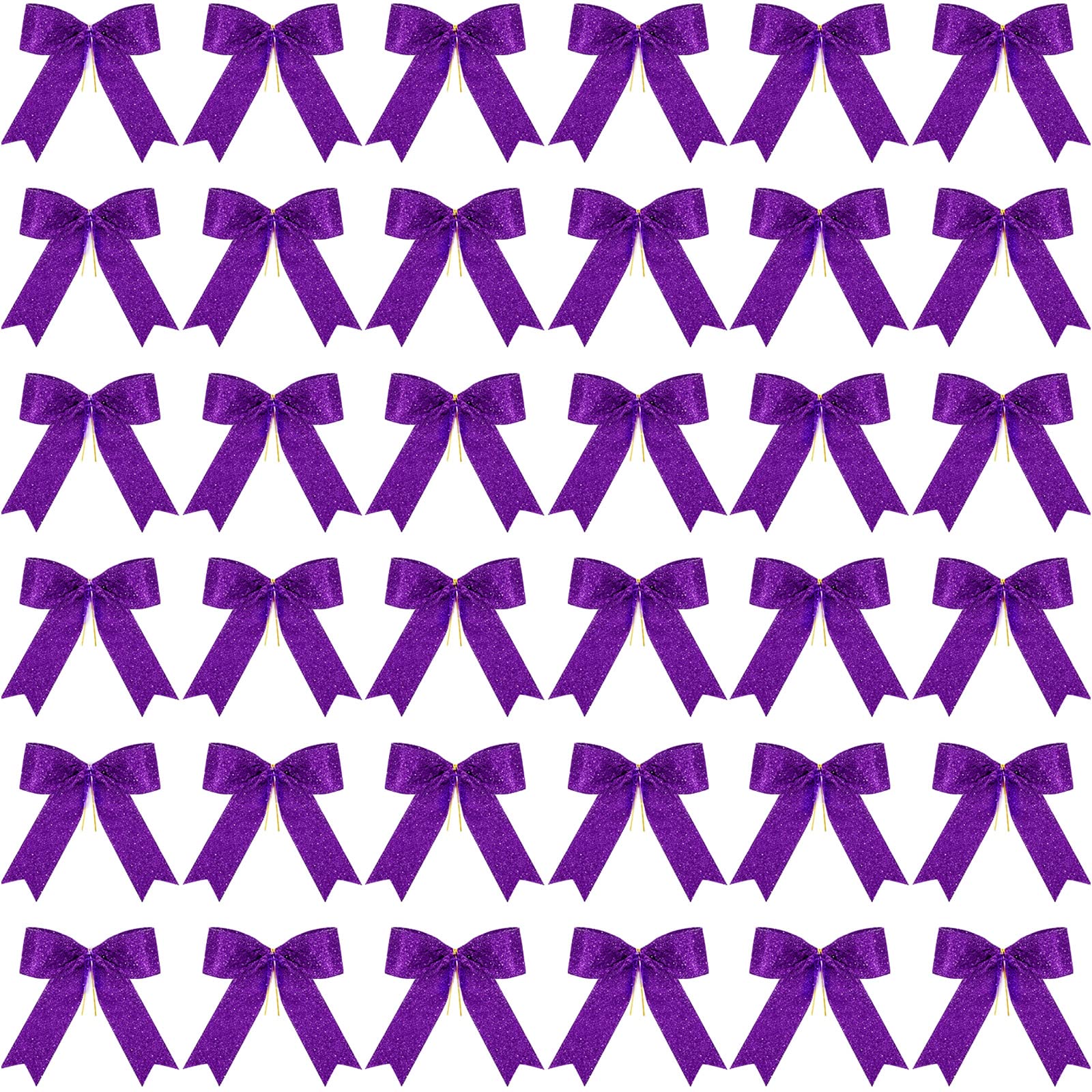 Sumind 36 Pieces 5 x 4 Inch Glitter Bow Tie Ribbon Twist Tie Bows for Treat Bags Gift Wrapping Basket Wedding Shower Birthday Christmas Party Decoration (Purple)