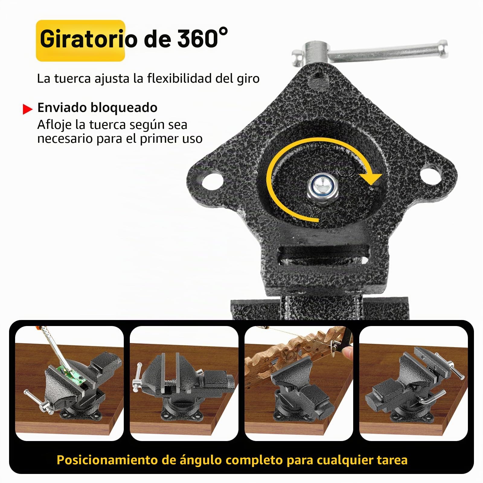 Tornillo de banco giratorio de 360°, pequeño tornillo de banco de mesa, portátil, con almohadillas antideslizantes, guantes, tornillos, para trabajar la madera, trabajar el metal