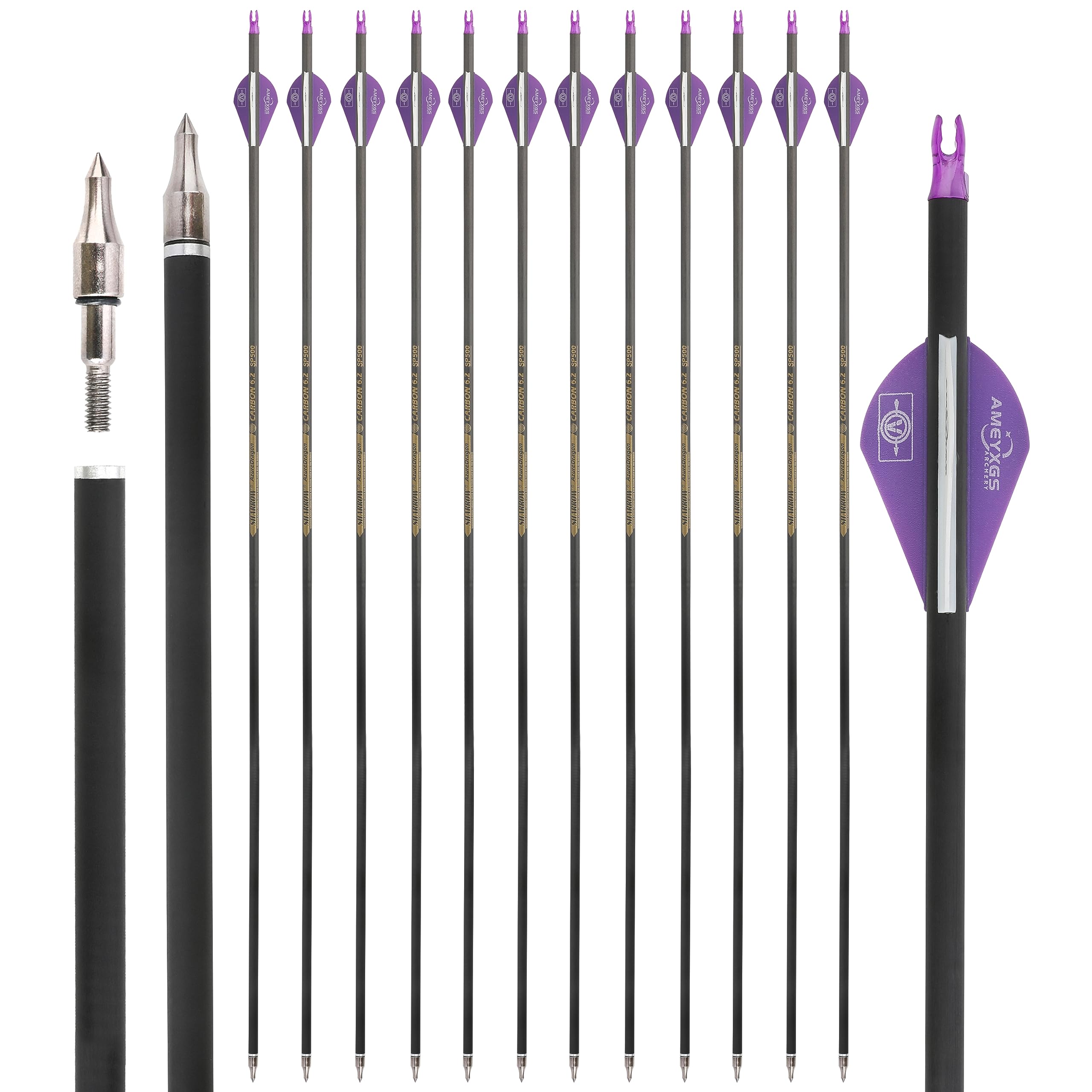 limaity 12pcs Archery Carbon Arrows 31.5 inch Hunting Target Practice Arrows Spine 350/400/500/600 with Rubber Feather for Recurve Bow Compound Bow Longbow