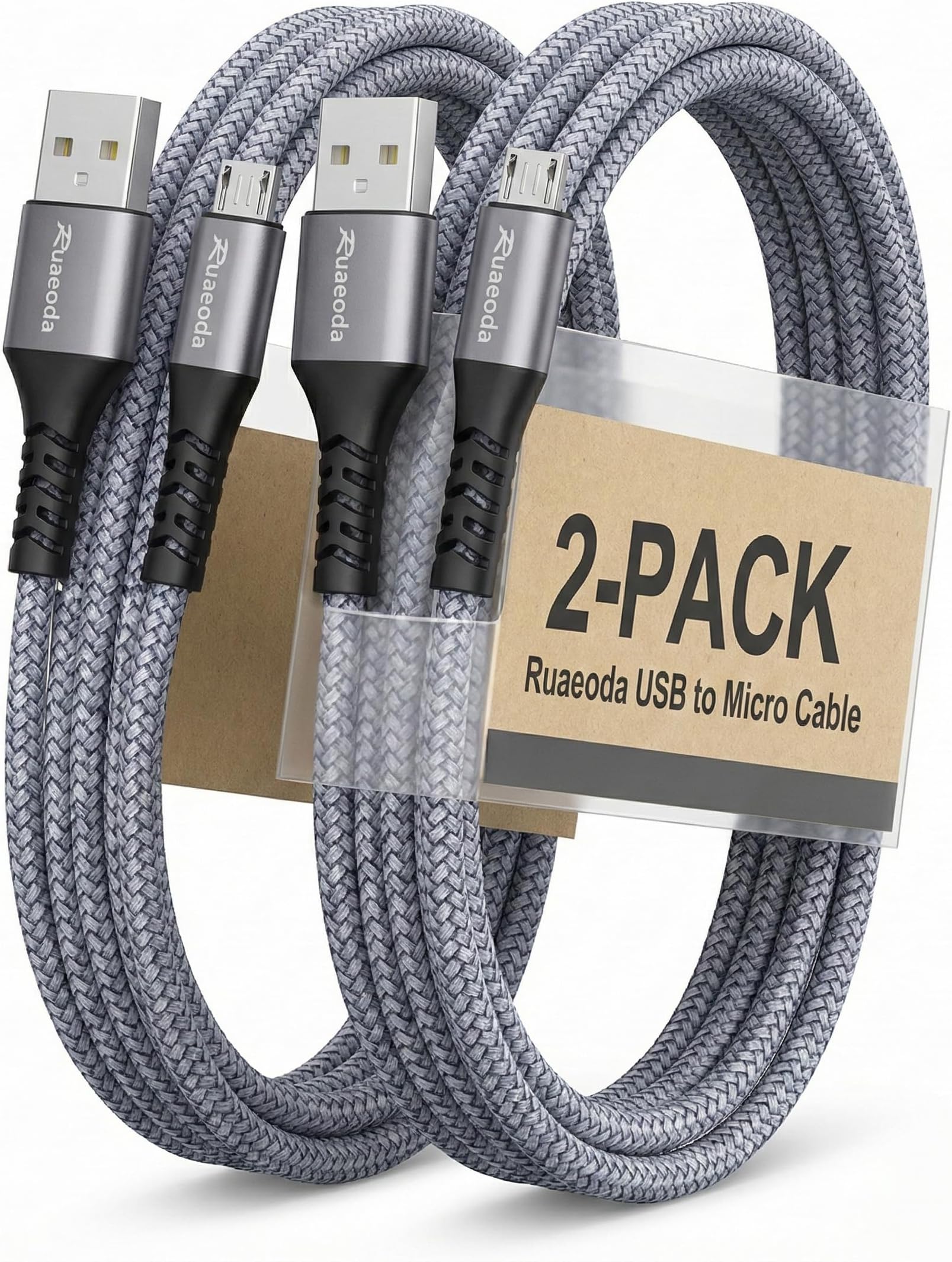 6ft Micro USB Cable 2-Pack, Heavy Duty Pet-Proof Braided Android Charger Cord, Fast Charging Wire with 25000+ Bend Lifespan for PS4 Controller, Kindle & Legacy Tech (Space Grey)