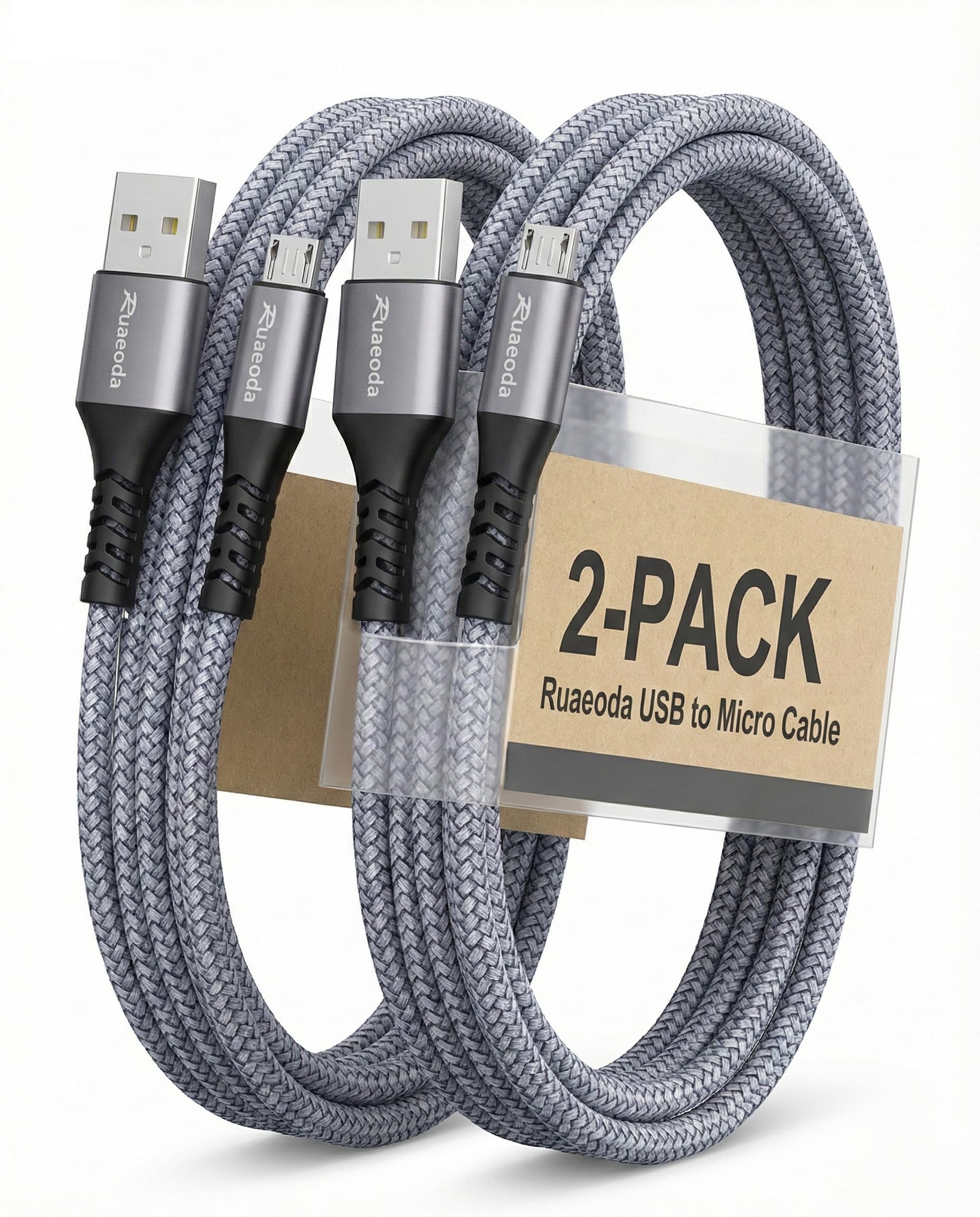 Micro USB Cable Android Charger 6ft 2PACK Compatible with PS4 Charger Cord - High Speed 2.0 USB A Male to Micro USB Nylon Braided Cable for Android Phone