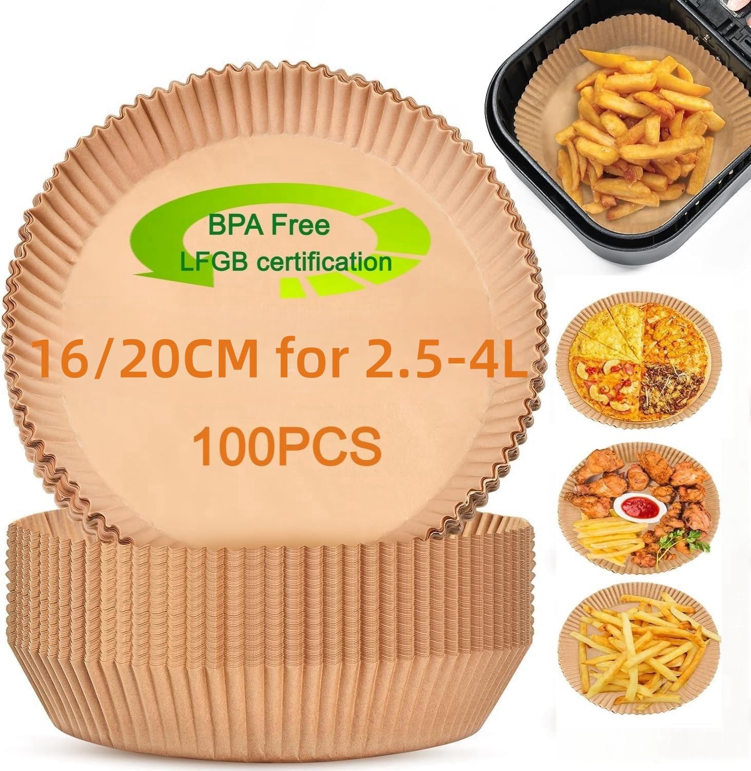 100 unidades 16-20 cm redondo Airfryer papel de horno de calidad alimentaria freidora de aire caliente papel de horno impermeable resistente al aceite antiadherente desechable Airfryer Baking