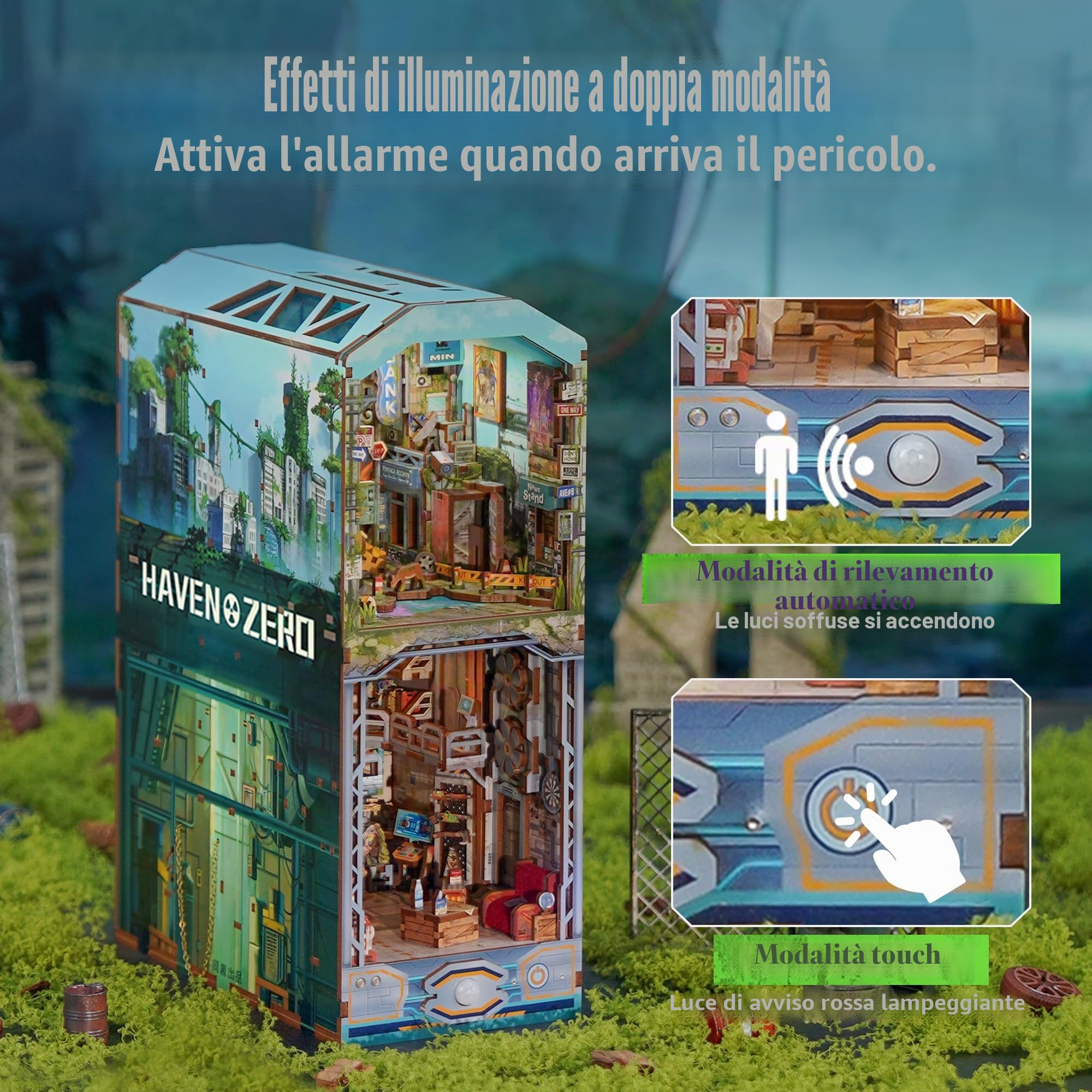 Tonecheer Book Nook Kit puzzle in legno 3D Booknooks fai da te modellini adulti da costruire in miniatura casa libreria Nook Book con luce regalo divertente regalo di compleanno (Haven Zero)