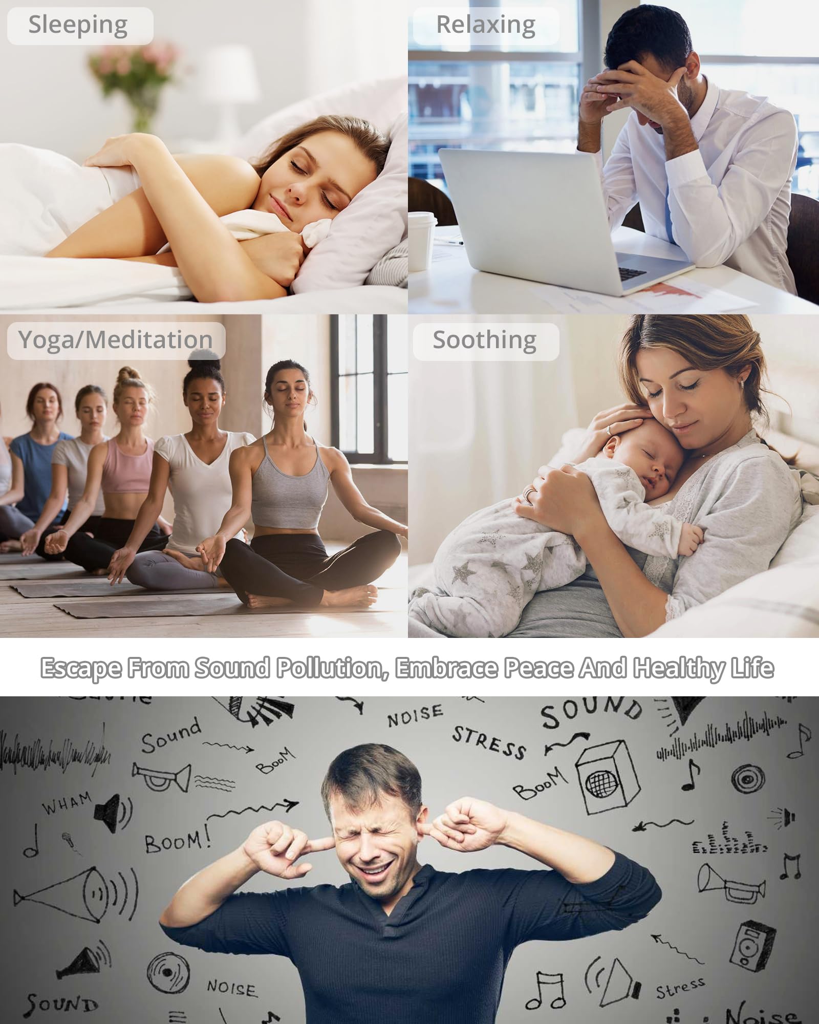 HOMGEN White Noise Machine Weißes Rauschen Maschine Einschlafhilfe Baby Erwachsene 30 Klänge & 30 Stufen Lautstärke Timer Speicher Touchpanel mit 3,5 mm Audiobuchse Schlafen Entspannen