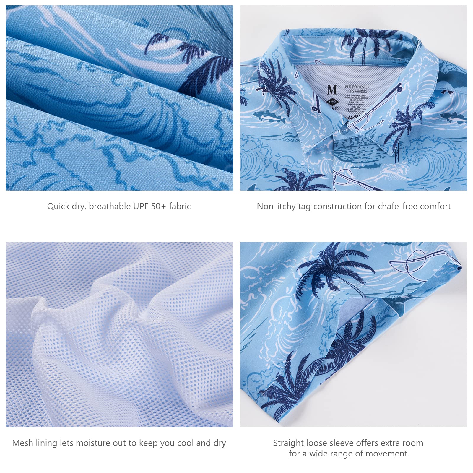 Bassdash Camisa de Pesca para Hombre Camisa Informal de Verano Camisa Hawaiana UPF 50+ Manga Corta con Botones Flores para Caminatas y Acampadas al Aire Libre