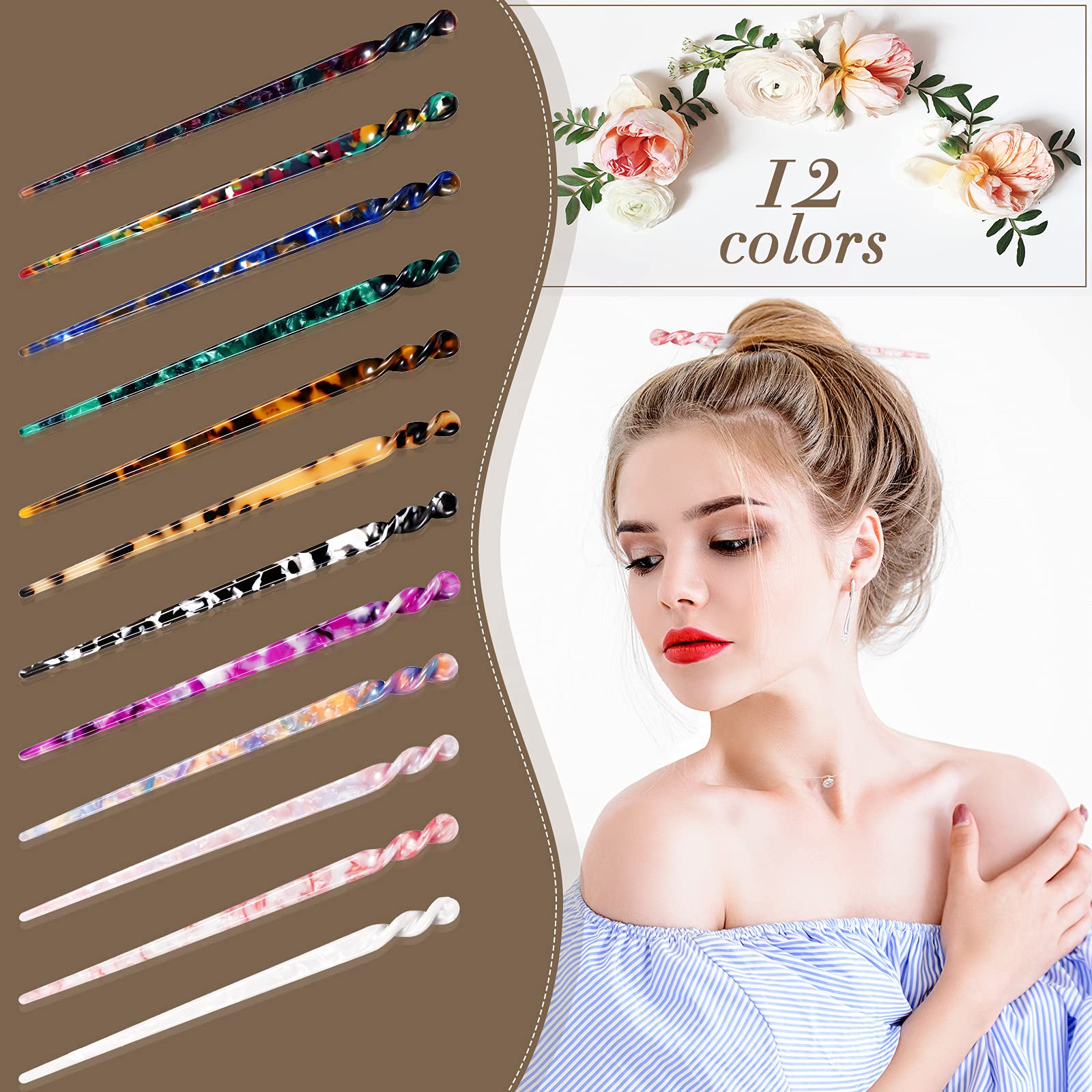 Amazon.com : 12 Pieces Acetate Hair Sticks Styling Hair 