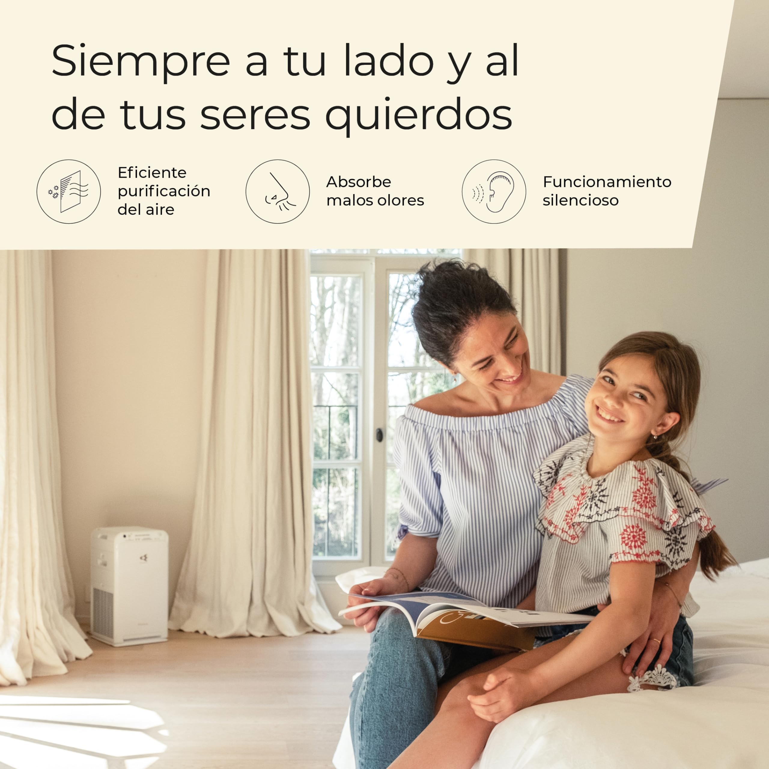Daikin MC55W Purificador de Aire HEPA H13 Electrostático | Tecnología Flash Streamer Que Reduce el 99.9% de Virus, bacterias, alérgenos | 10 años sin Cambiar filtros | Silencioso | hasta 82m2