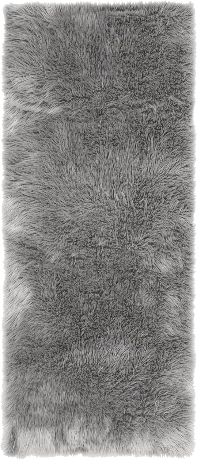 SAFAVIEH Faux Sheep Skin Collection Runner Rug - 2'6" x 6', Grey, Silken Glam Design, Non-Shedding & Easy Care, 2.35-inch Thick Ideal for High Traffic Areas in Living Room, Bedroom (FSS235D)