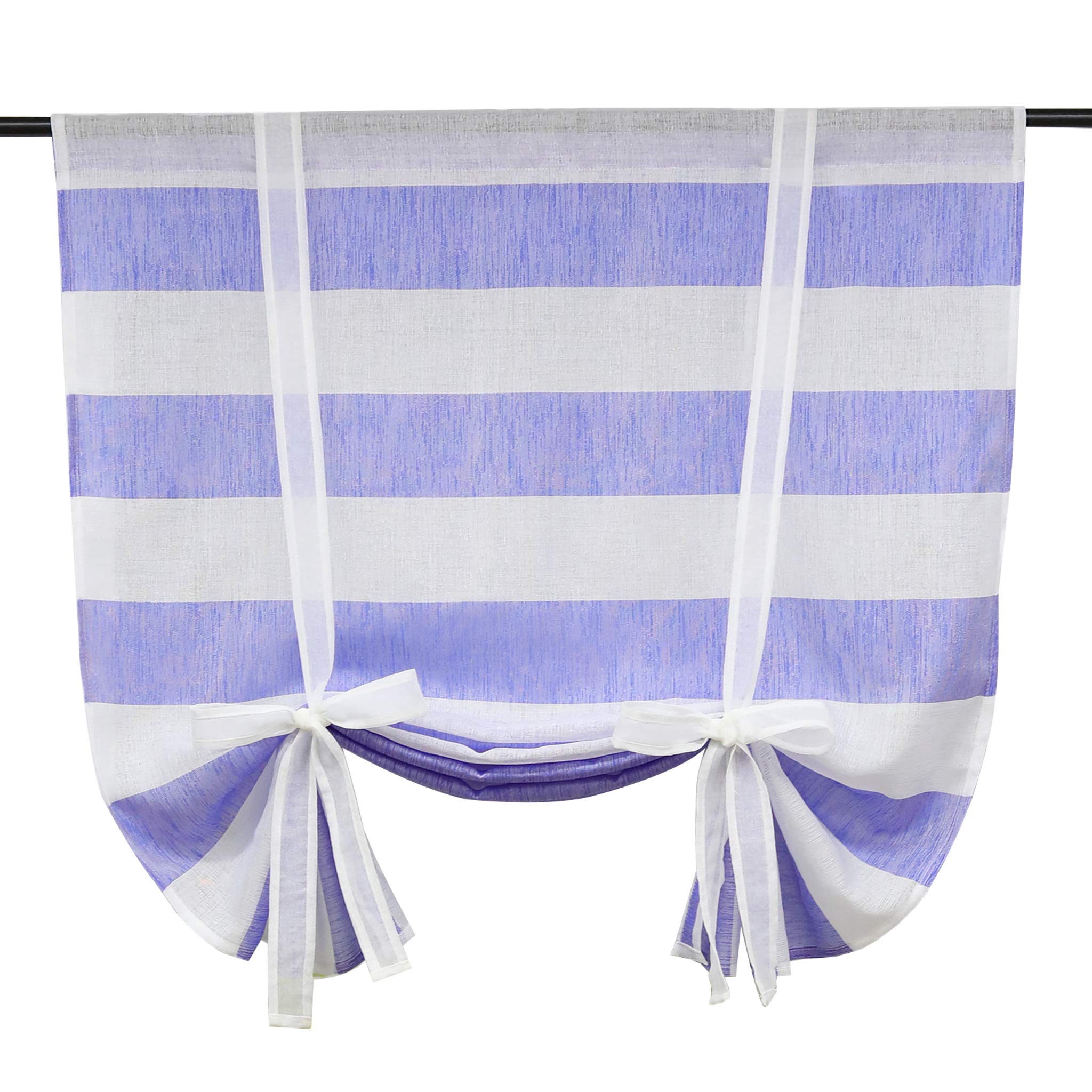 Thinkbay 1 Striped Pattern Roman Blind Beautiful Roman Curtains with Ribbon Curtains Blue W x H 100 x 160 cm
