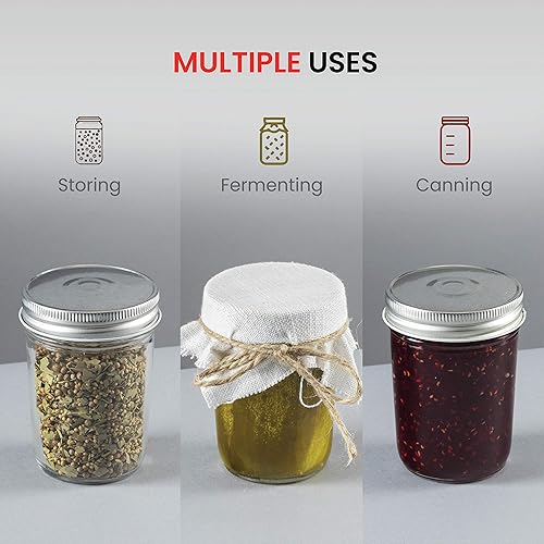 Miniatura 4 de Tarros de vidrio de boca regular, 16 onzas (paquete de 6) tarros de vidrio con tapas herméticas de metal plateado, 1 pieza para preparación de