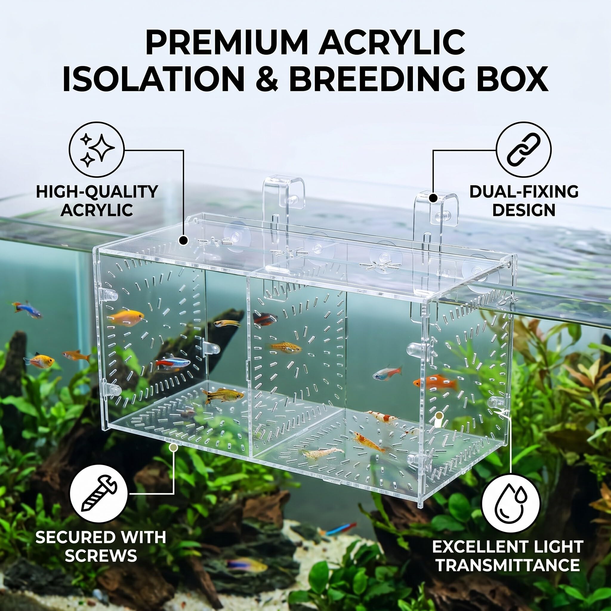 Zerodis Accessoire d'aquarium, boîte d'isolation, piège d'élevage innovant pour jeunes poissons et crevettes, idéal pour les besoins de reproduction et d'acclimatation, boîte d'élevage en acrylique