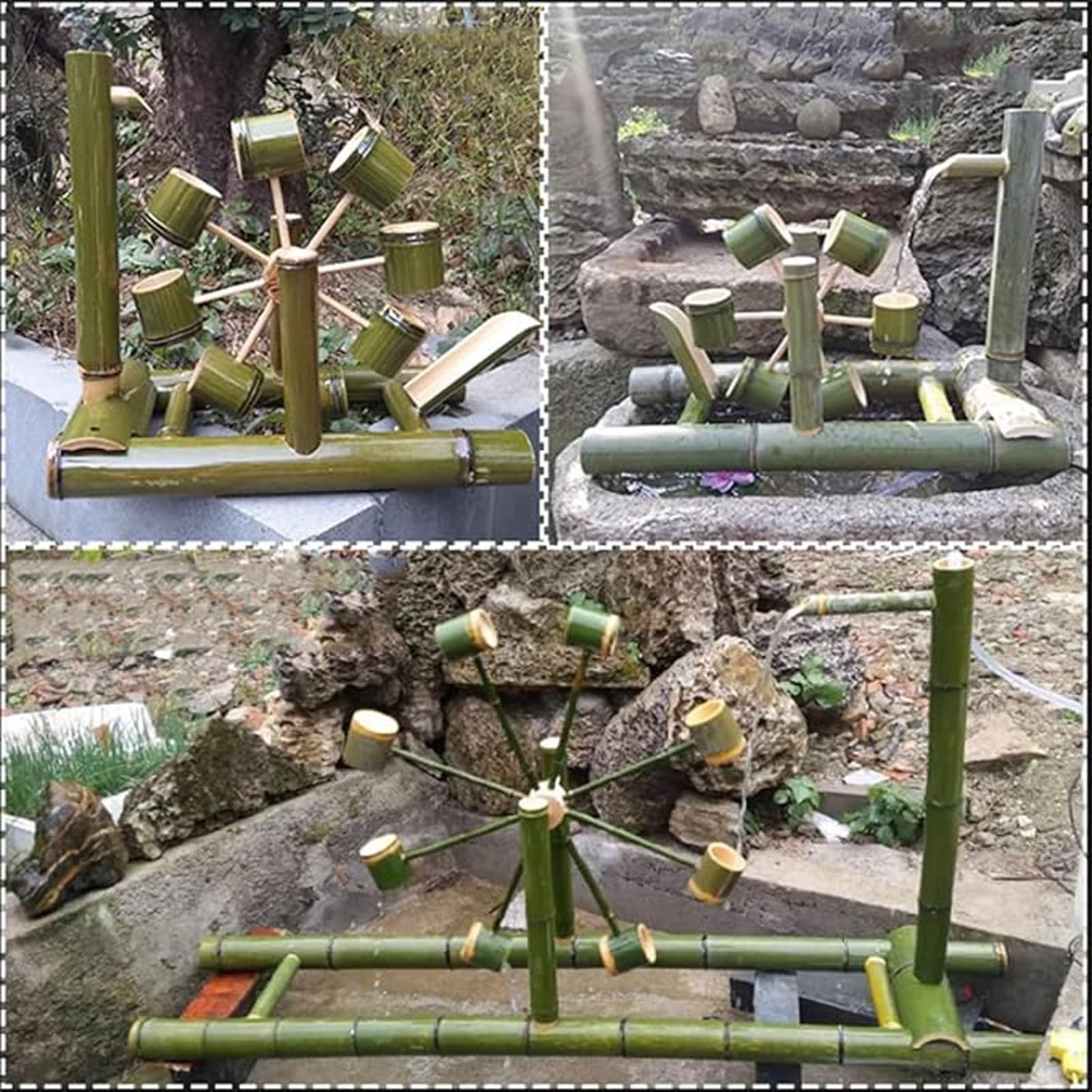 Fontana autoportante in bambù realizzata a mano con pompa solare, elemento d'acqua oscillante in stile Zen Feng Shui, decorazione per la circolazione dell'acqua, per laghetto, vasca in pietra, acquari