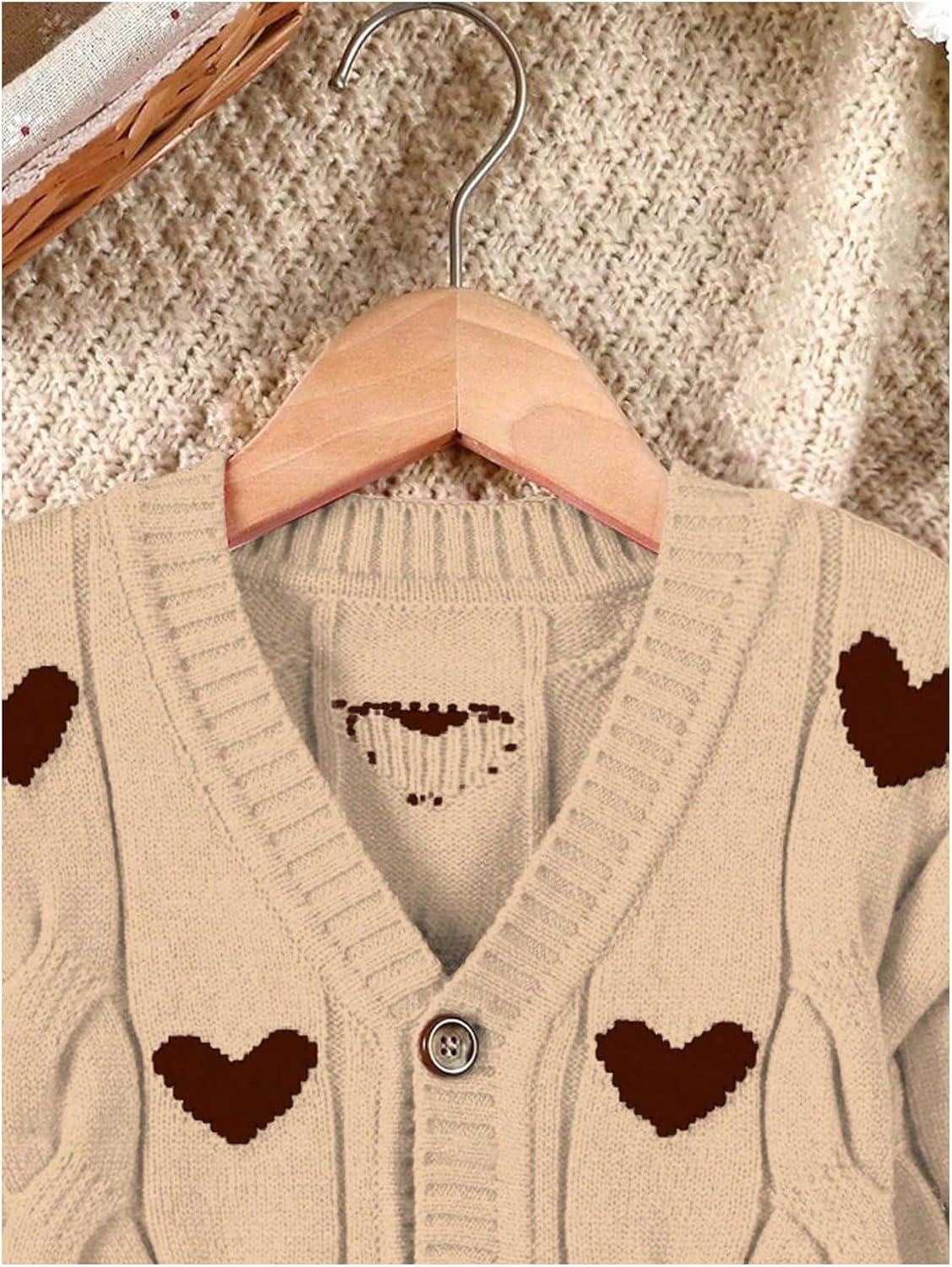 SOLY HUX Toddler Girl's Heart Print Cardigan Sweater V Neck Button Down Long Sleeve Knit Cute Fall Cardigans - Image 4