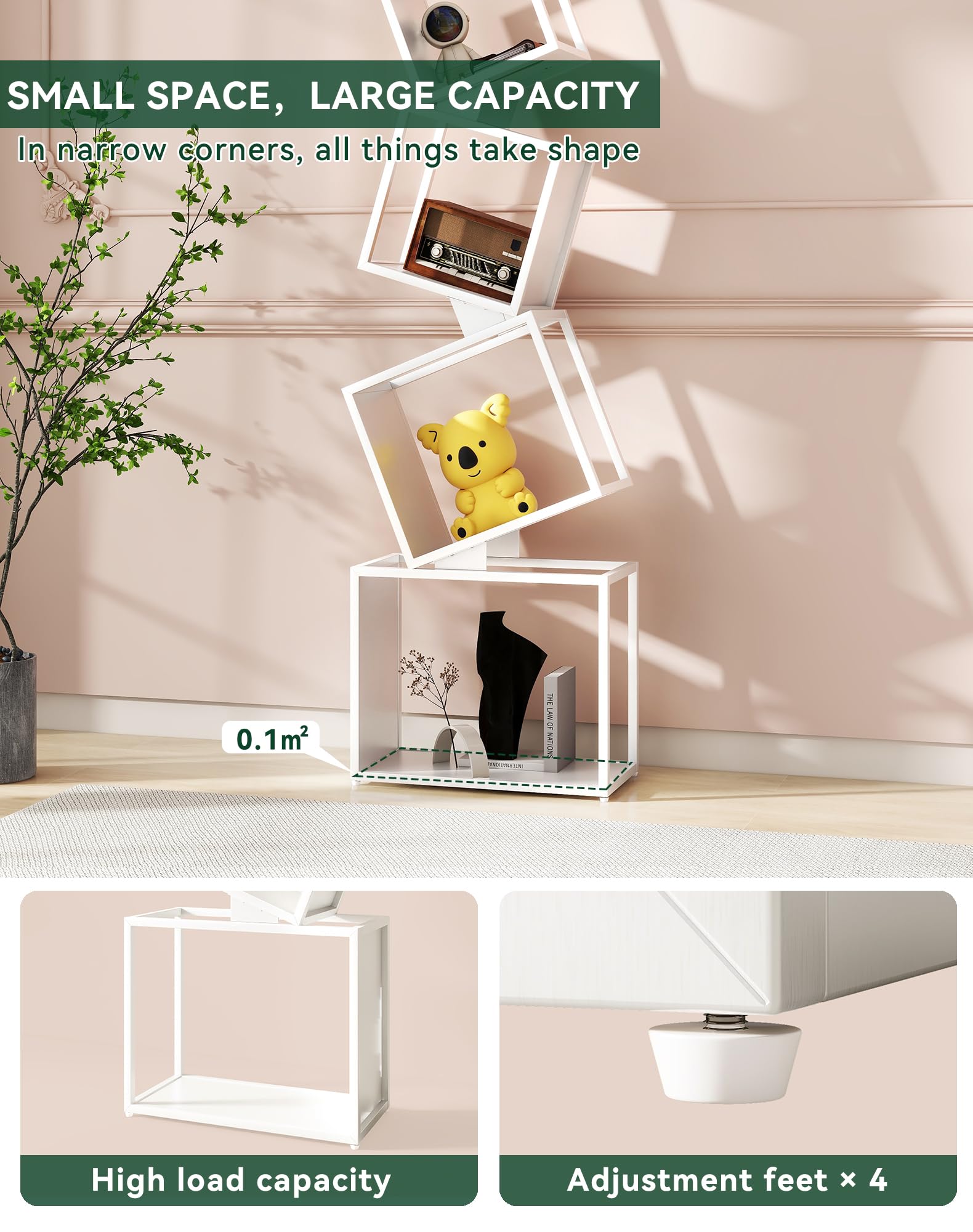 YMYNY Libreria a Cubi, Scaffale in Metallo con 5 Livelli, Alto 180 cm, Libri moderni verticali, Scaffale Portaoggetti Aperto, Geometrico, per Soggiorno, Camera da Letto, Studio, Bianco HBC007W