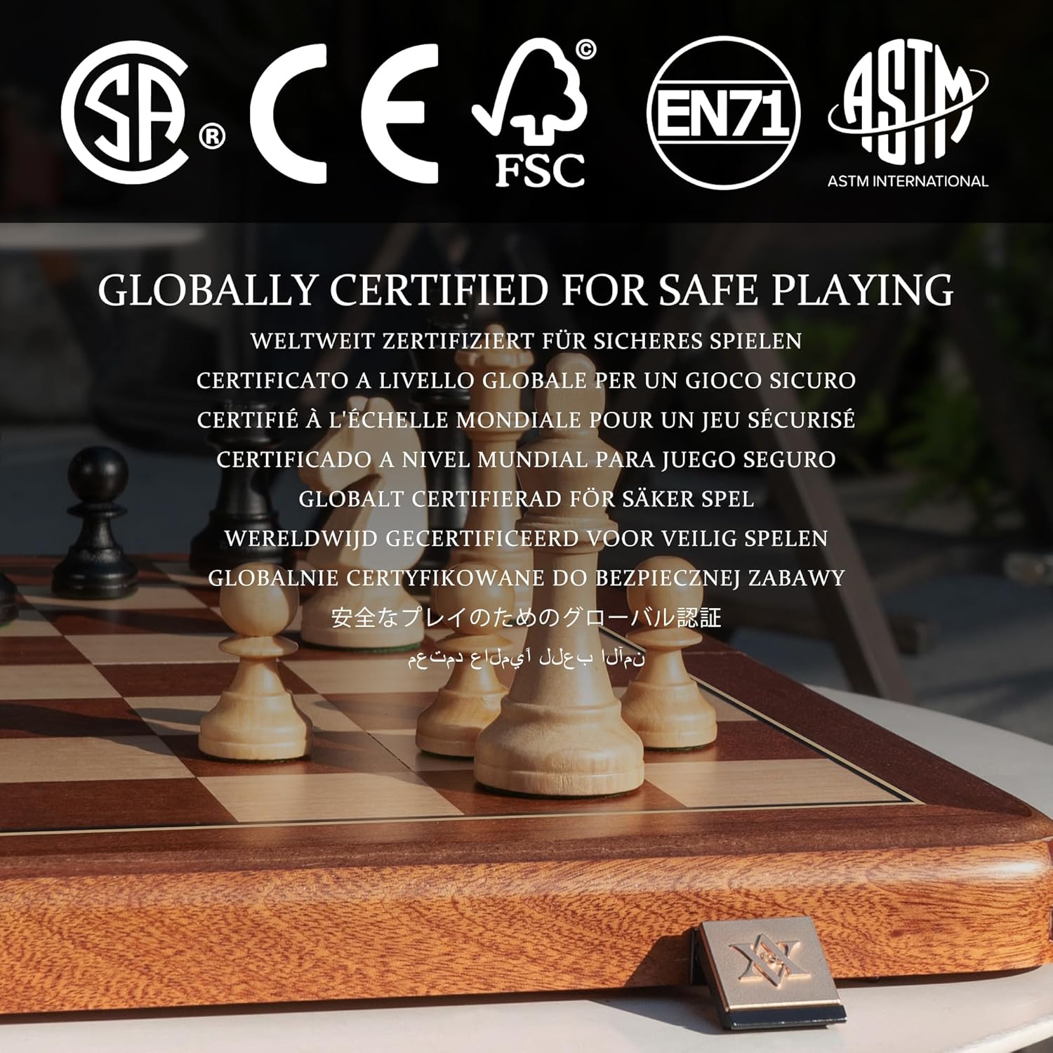 A&A Premium Folding Chess Board Game Set, 15" Wooden Chess Board & 3" King Height Staunton Chess Pieces with 2 Extra Queens, Portable Travel Chess Set (Natural Mahogany, 15 Inches)