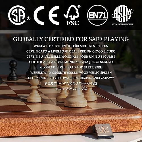 Miniatura 8 de A&A Juego de mesa de ajedrez plegable de nogal natural, tablero de ajedrez de madera de 15 pulgadas y piezas de ajedrez Staunton de altura King de 3