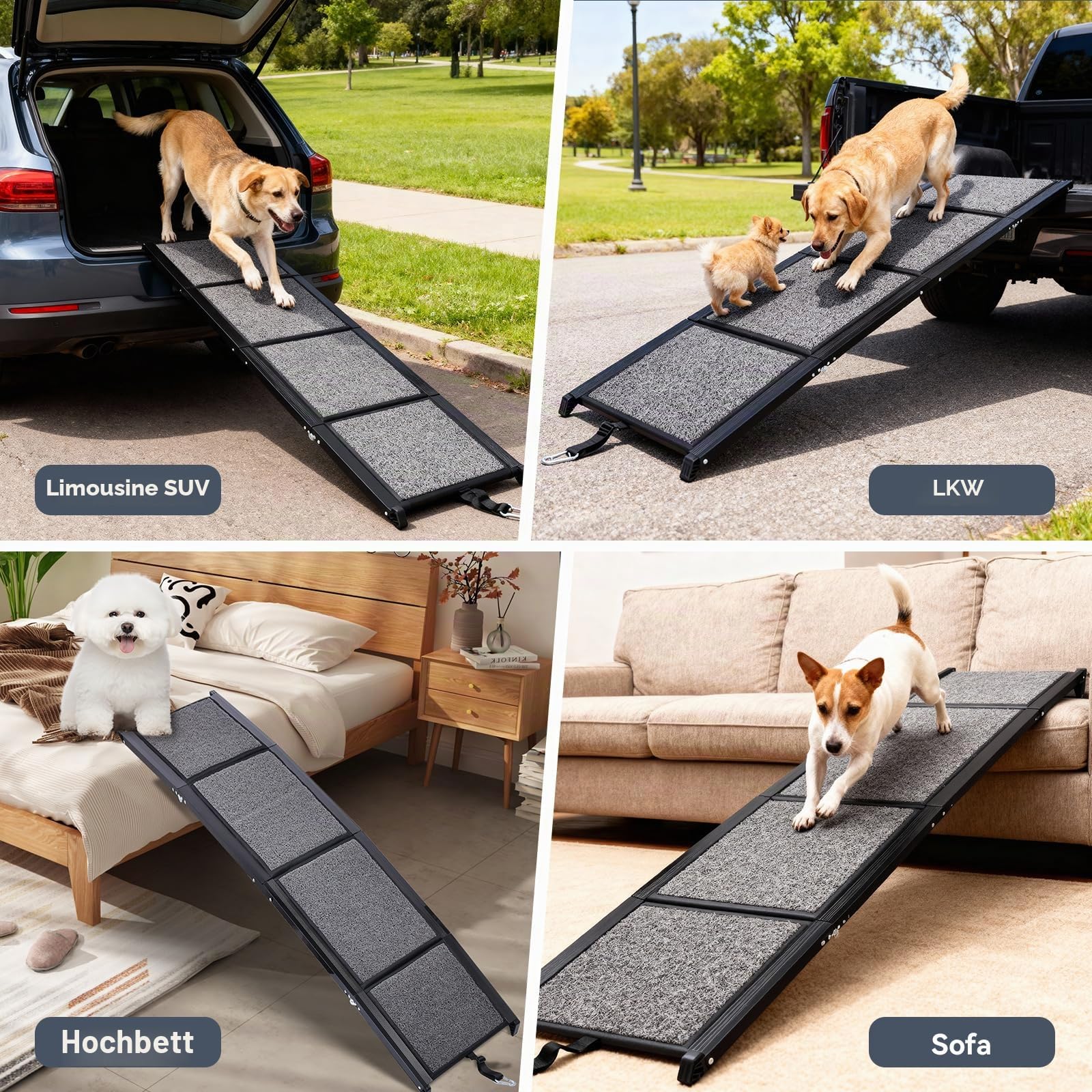 【170cm Faltbare Hunderampe für Autos】Rutschfeste Haustiertreppe für mittelgroße und große Hunde bis zu 7 kg, leichte tragbare Haustiertreppe für Auto, SUV, LKW, Bett, Sofa, Innen- und Außenbereich