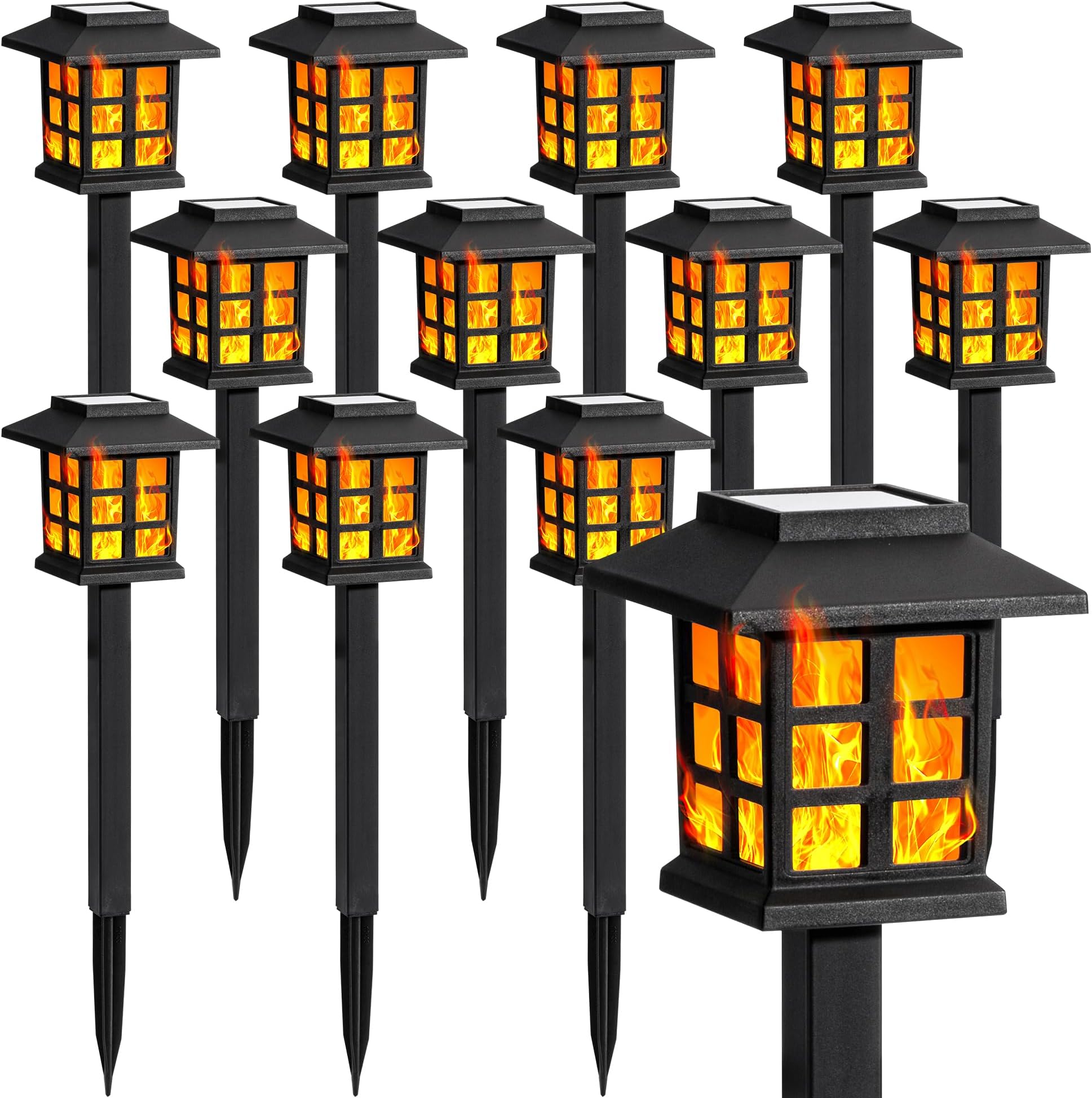 GIGALUMI Solar Lights for Outside,12 Pack Flickering Flame LED Solar Outdoor Lights, Waterproof Solar Garden Lights Maintain 10 Hours of Lighting for Christmas, Garden, Landscape, Path, Yard, Patio