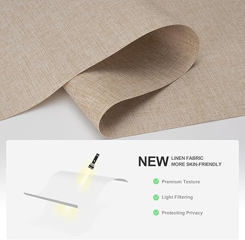 Miniatura 3 de Boolegon Persianas enrollables con filtro de luz para ventanas, inalámbricas, tela de lino, persianas enrollables, tela con aislamiento térmico y