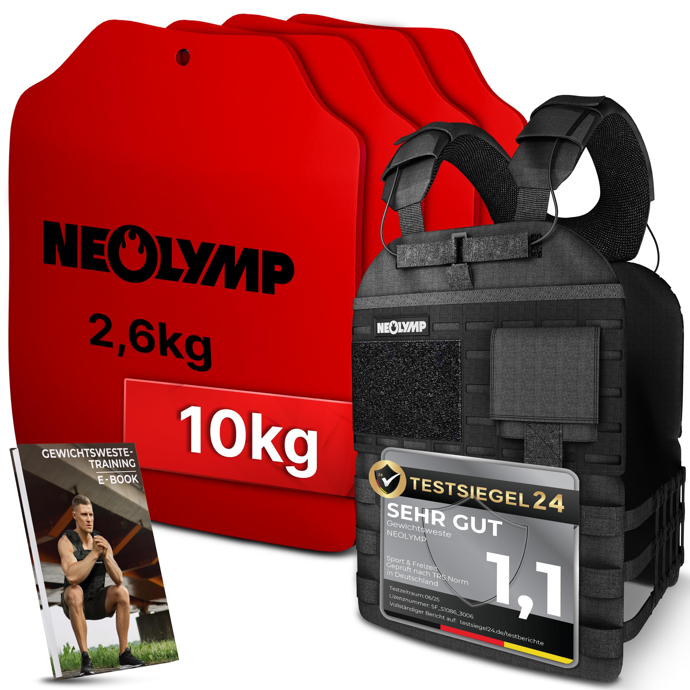NEOLYMP Gewichtsweste Unisex – 2x 1,25 kg Plattenträger, verstellbar, atmungsaktiv, Fronttasche