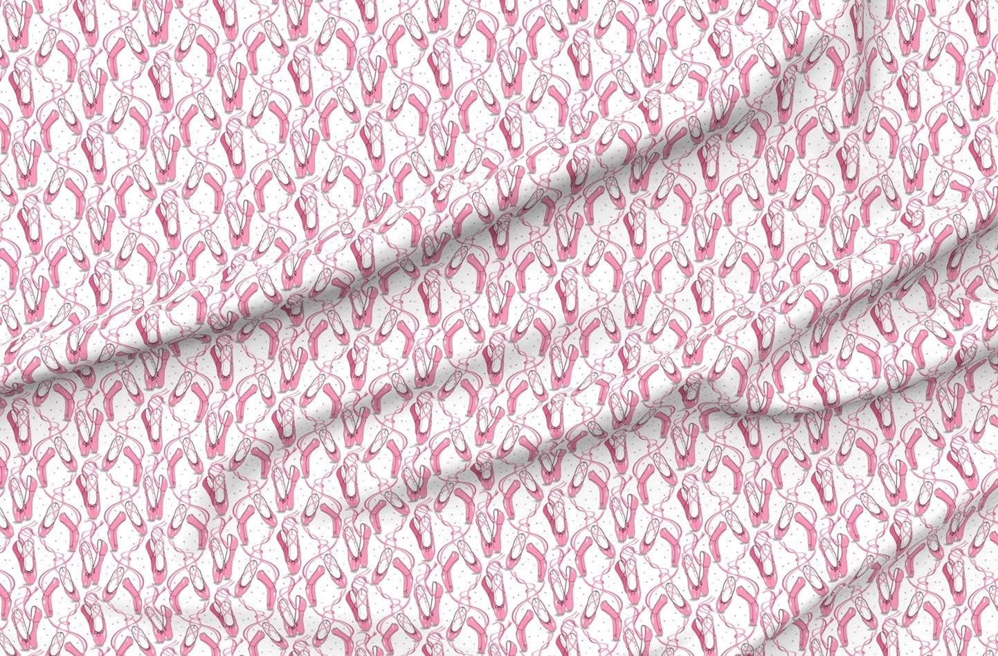 Spoonflower Fabric - Pink Ballet Shoes Dance Girls Printed on Organic Cotton Sateen Fabric by The Yard - Sewing Quilting Apparel Home Decor