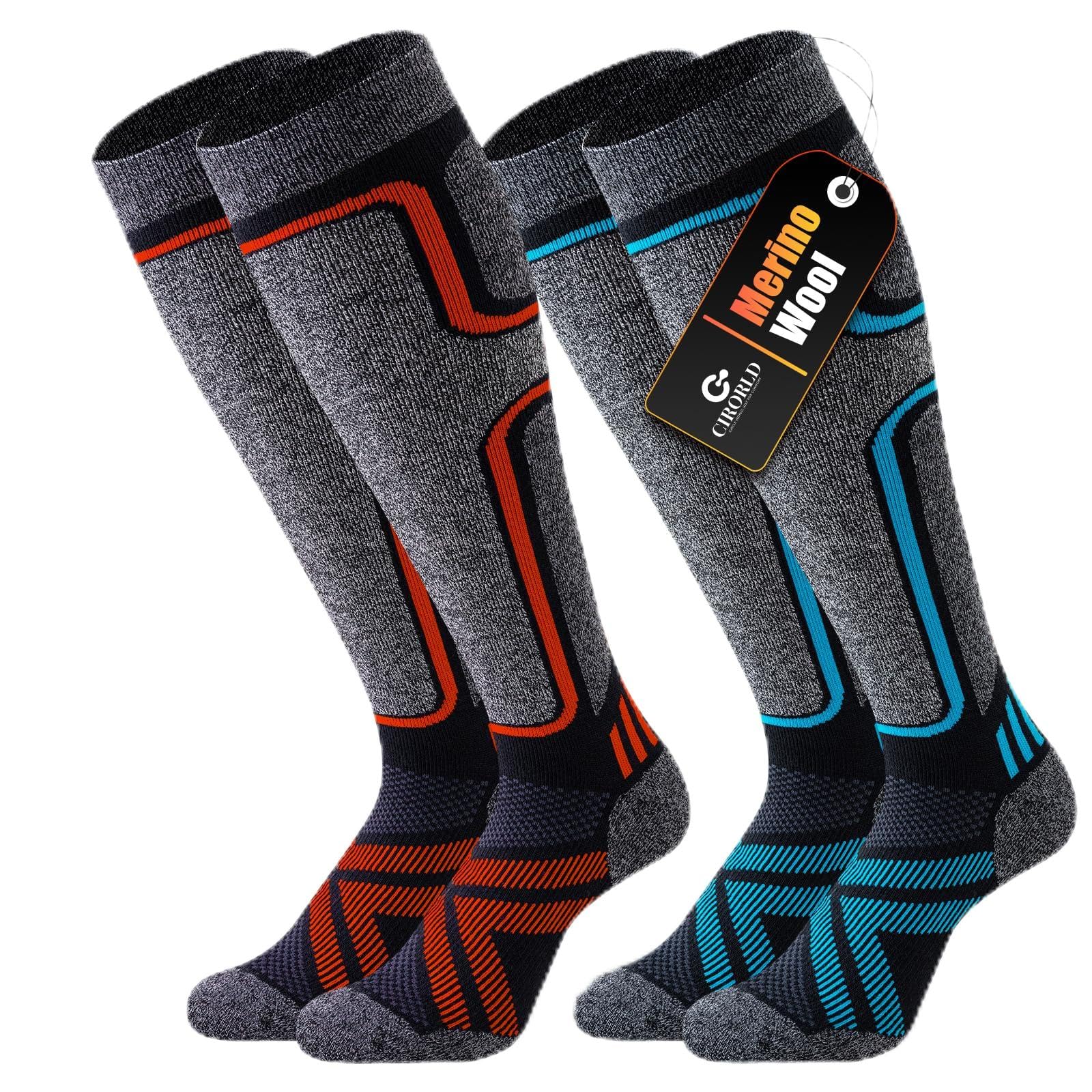 Cirorld 2 Paar Skisocken aus Merinowolle für Damen Herren, Wärmende Wolle Thermosocken Dicke Wintersocken für Kaltes Wetter, Schnee, Skifahren, Snowboarden, Jagen, Wandern