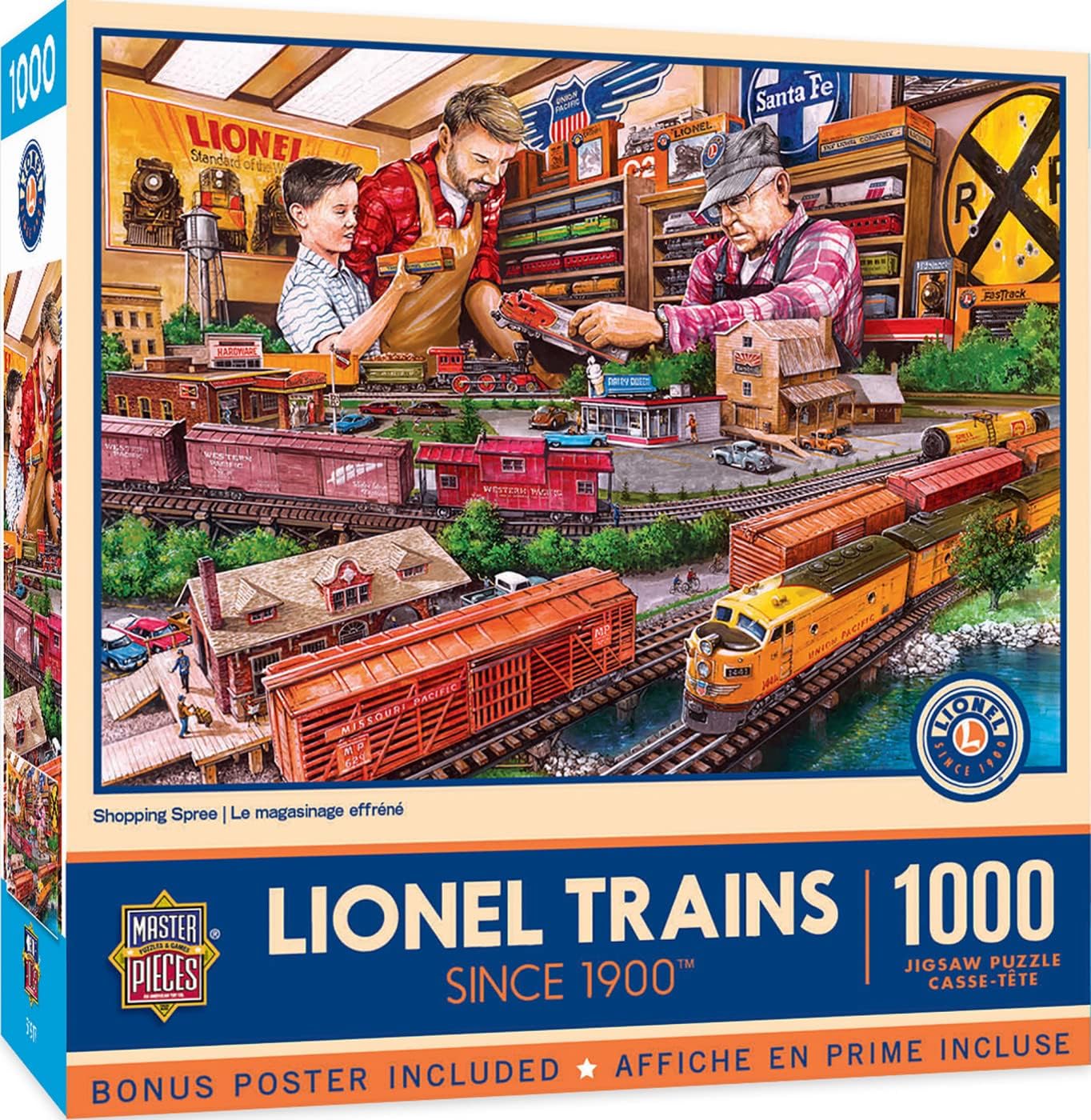 MasterPieces 1000 Piece Jigsaw Puzzle – Lionel Trains “Thanks Dad” – Nostalgic Family Scene Collectible Train Puzzles for Adults – Eco-Friendly, Matte Finish, Random Cut, Bonus Poster, 19.25" x 26.75"