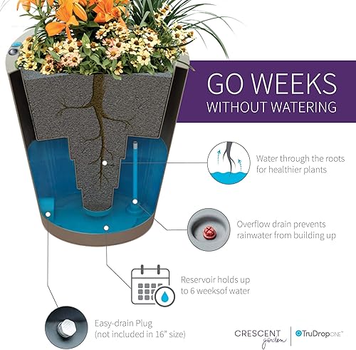 Miniatura 4 de Crescent Garden Maceta de autorriego para interiores y exteriores, negro caviar, 16 pulgadas, Caviar negro