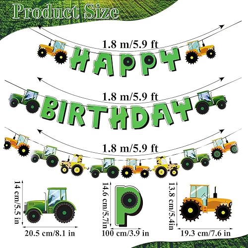 Miniatura 2 de SUNBEAUTY Juego de pancartas de feliz cumpleaños de tractor verde con guirnalda de tractor para decoración de fiestas de cumpleaños con temática de