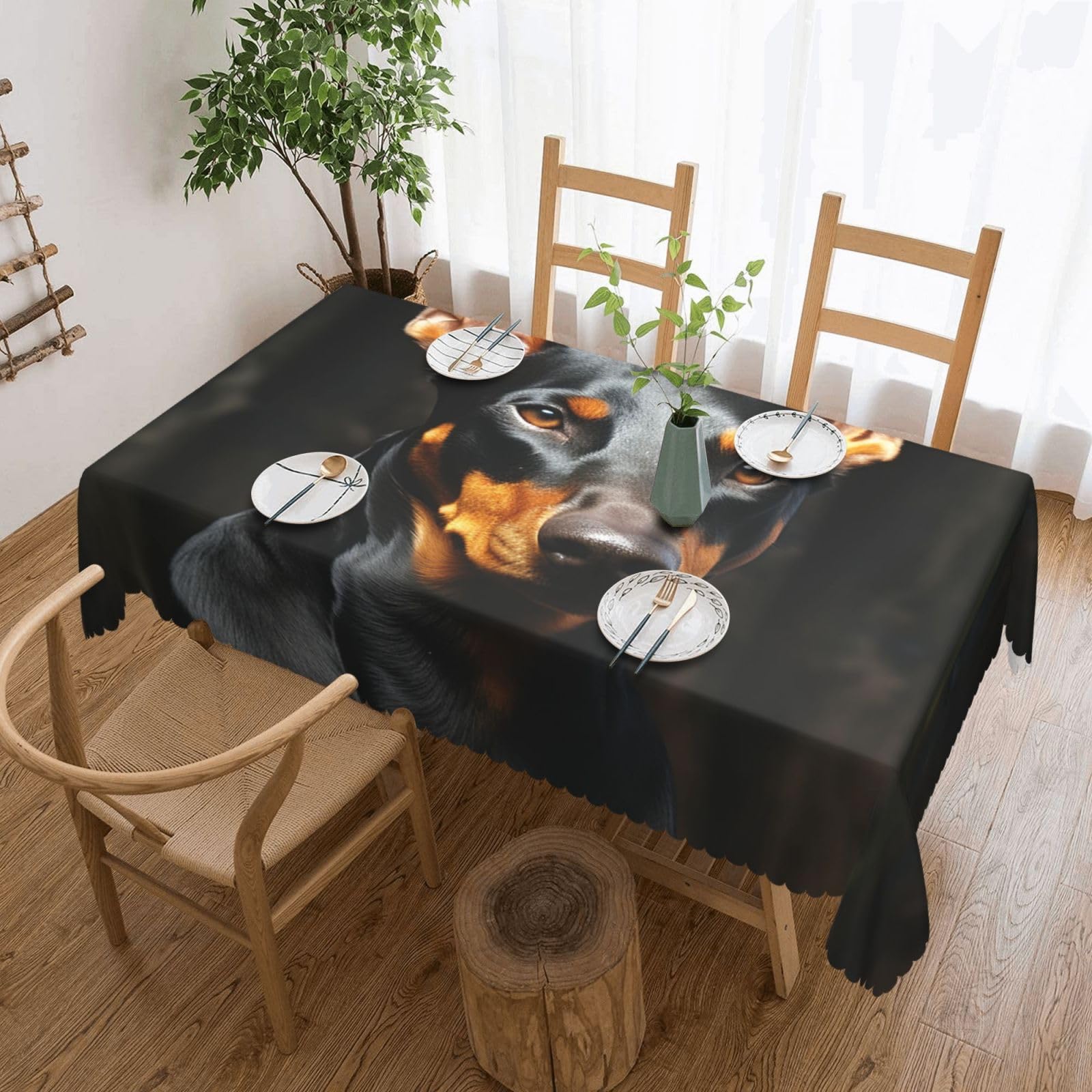 FodPand Doberman Tablecloths for Rectangle Tables 54 x 72 Inch - Reusable Washable Dining Table Clothes - Stain and Wrinkle Resistant Decorative Fabric Table Cover for Wedding Party