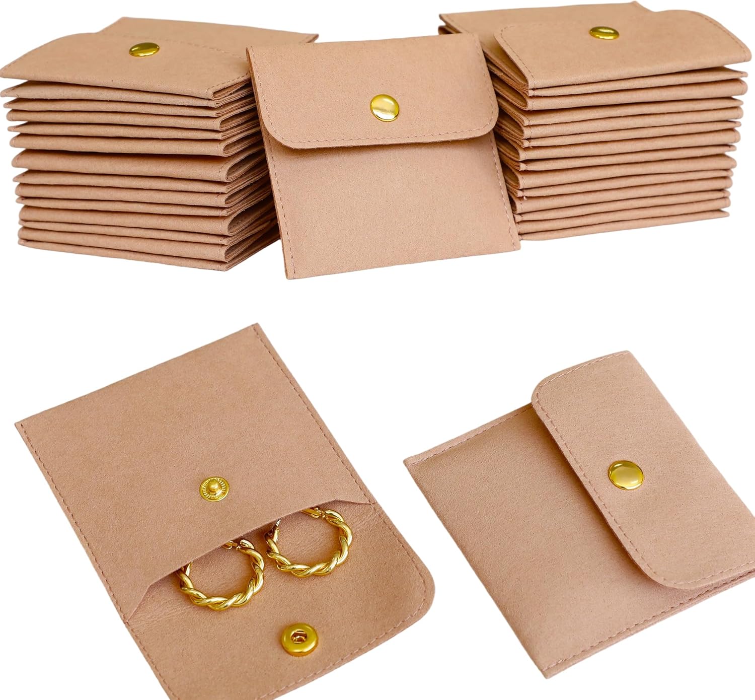 40pcs Green Microfiber Jewelry Pouch Button Bag 8 x 8cm, Jewelry Packaging Bag Luxury Small Favor Bags Jewelry Gift Bags for Earrings Necklaces Bracelet Ring