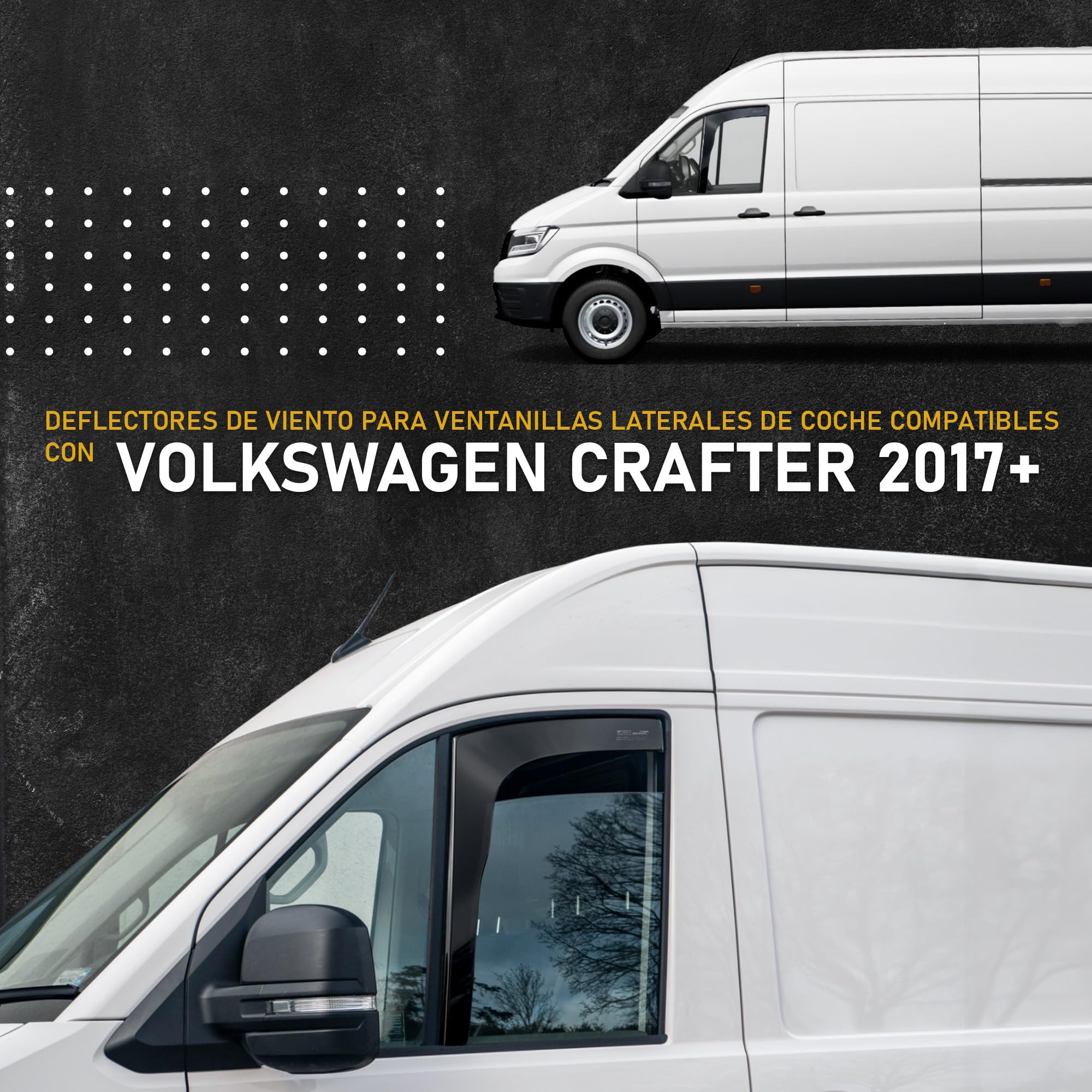 HEKO - Compatible con Volkswagen VW Crafter 2017+ Deflectores Para Ventanas Laterales; Delanteros; Dos Piezas; Deflectores de Aire Antilluvia, Oscurecidos, Aerodinámicos; Instalación Rápida y Sencilla