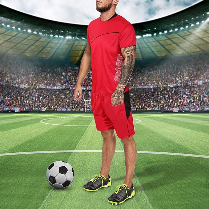 Amazon サッカーの夏訓漸進式運動 早く乾いて通気性男性式アウトドアセット Mens Clothing 2 Pieces Sets Tシャツ カットソー 通販 Amazon サッカーの夏訓漸進式運動 早く乾いて通気性男性式アウトドアセット Mens Clothing 2 Pieces Sets Tシャツ カットソー 通販