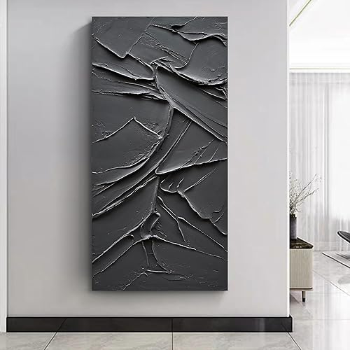 Miniatura 4 de NANKAI Arte pintado a mano en lienzo negro para pared, 48 x 24 pulgadas, pintura al óleo moderna abstracta contemporánea, arte de pared con textura,