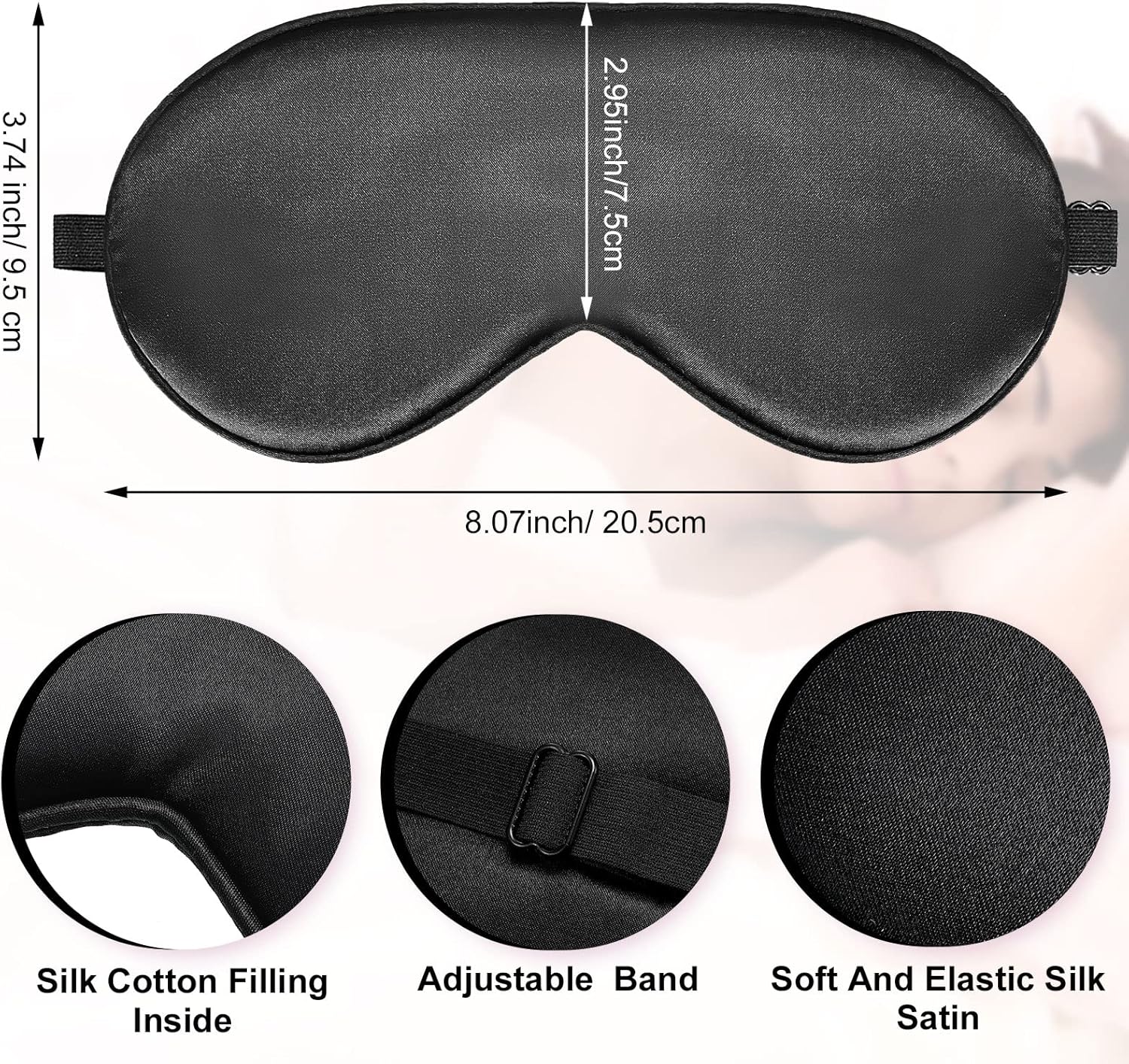 20 Pieces Silk Sleep Mask Eye Mask with Adjustable Strap Sleeping Cover Eye Cover Blindfold for Women Men Sleeping Travel(Black) - Image 2