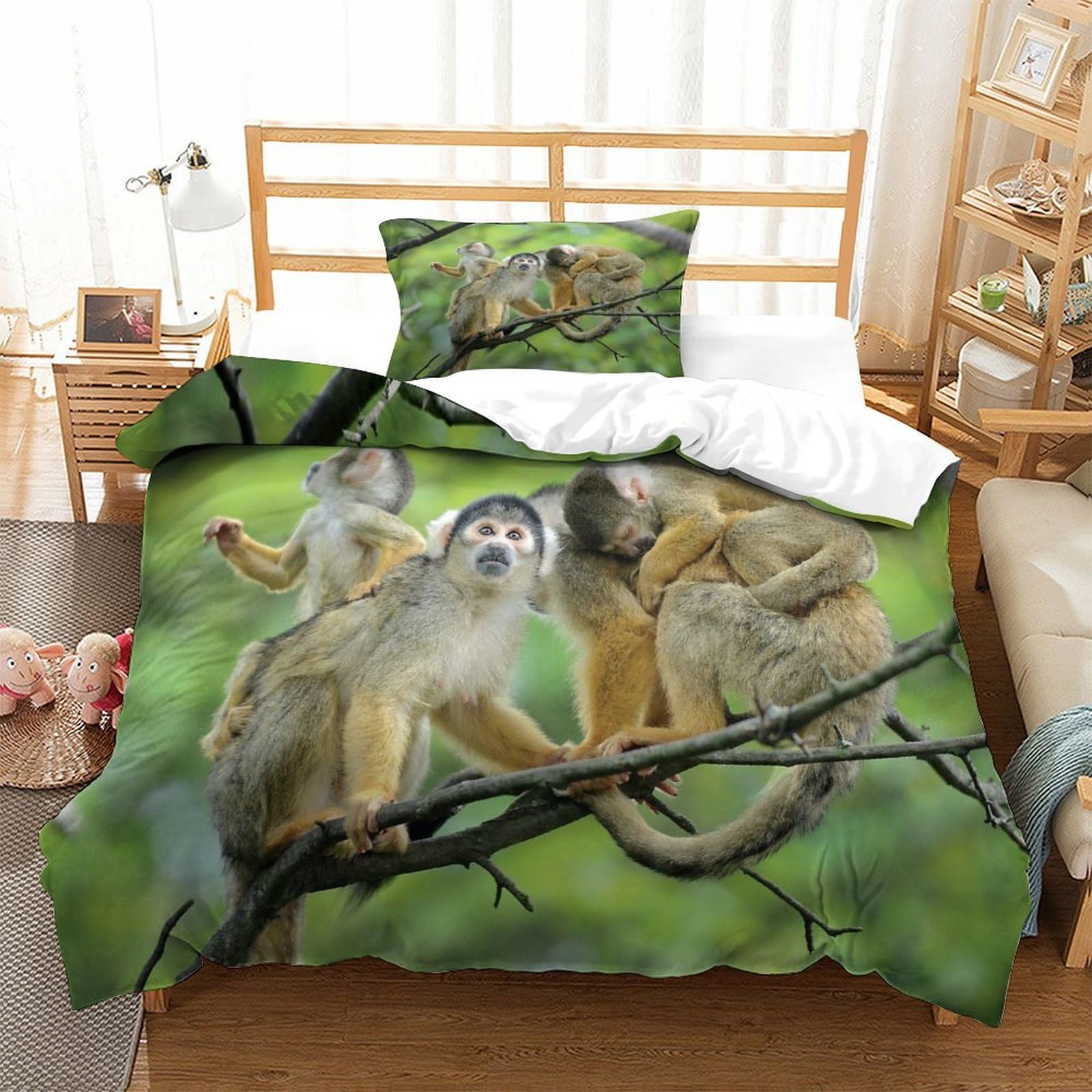 P1S9U7W5Y Wild 3D Printed Monkey Duvet Cover Set 3pcs Microfiber Jungle Bedding Set Single