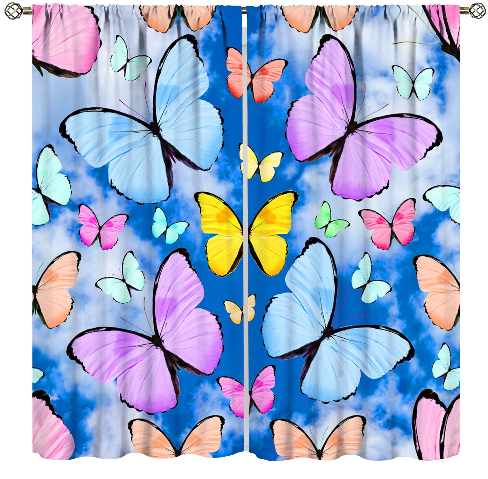 Rideaux papillons colorés tamisants en lot de 2 panneaux de 132,1 x 213,4 cm