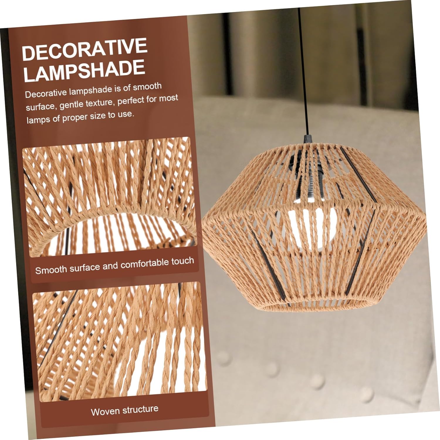 BESTonZON Handwoven Rattan Pendant Lamp Shade Decorative Lighting Cover for Living Room Bedroom Kitchen Woven Lampshade for Chandelier Replacement