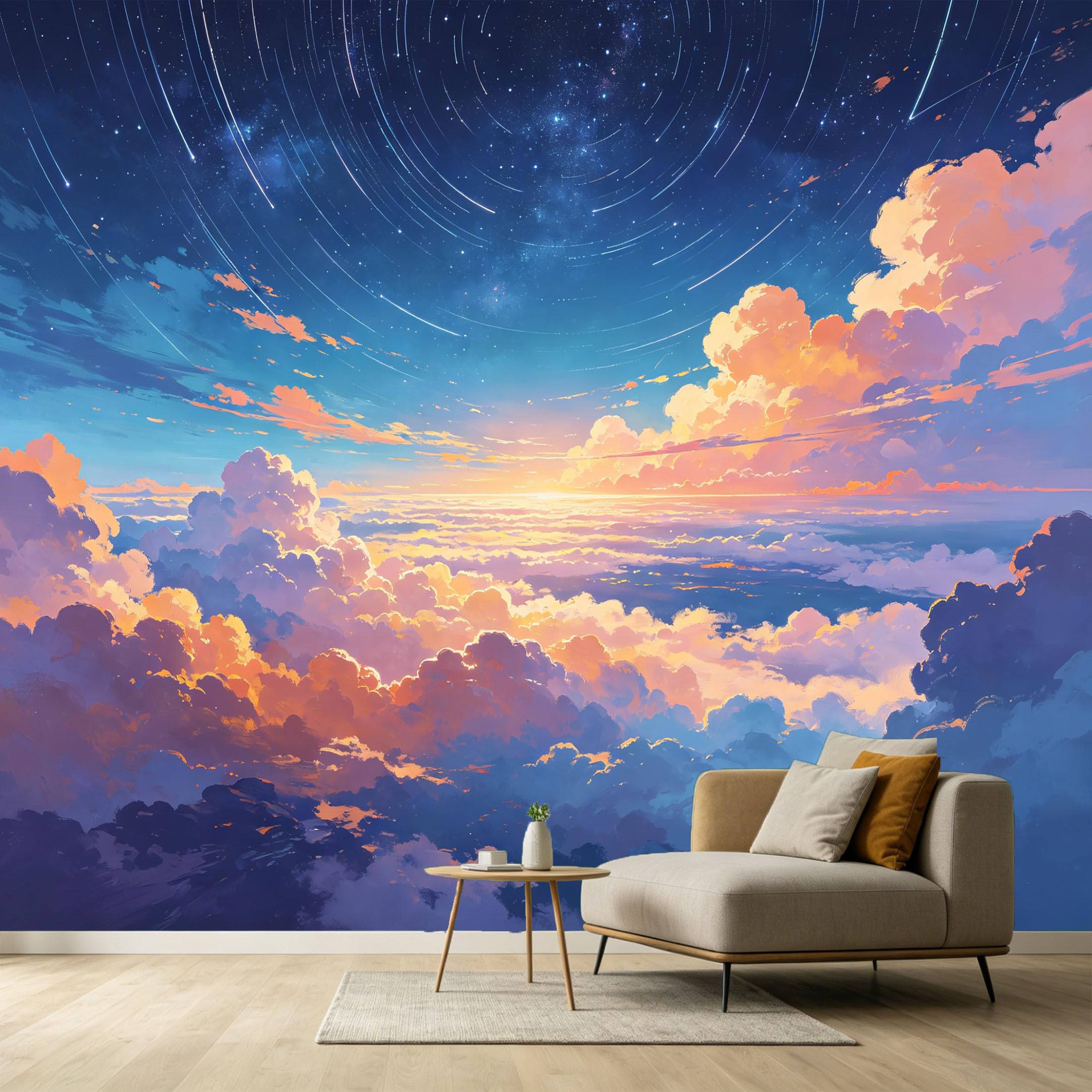 Custom Size Wall Murals Starry Sky Sunset Clouds Landscape Abstract Oil Painting SelfAdhesive Wall Fabric Removable Large Wallpaper for Photo Living Room Bedroom Decor