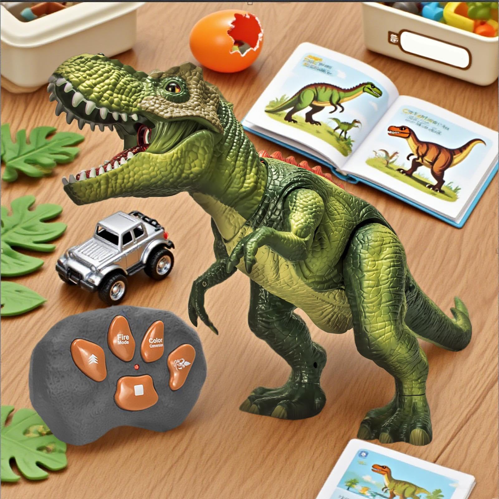 Generico Jouet dinosaure télécommandé – Jouet dinosaure marchant – Animal marchant avec lumières et nébuliseur pour extérieur, maison, crèche, intérieur, anniversaire