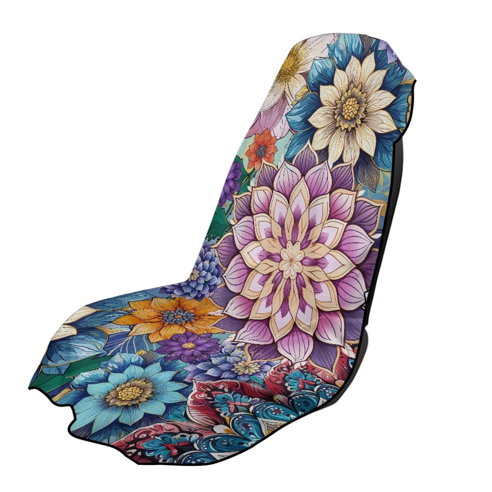 Dreaweet Boho Floral Towel Car Seat Covers for Women 1 Pack Car Seat Towel Protector,Great for Gym Workout Beach,Universal Fit for SUV Van Truck Sedan,Sweatproof,Soft,Comfortable,Washable