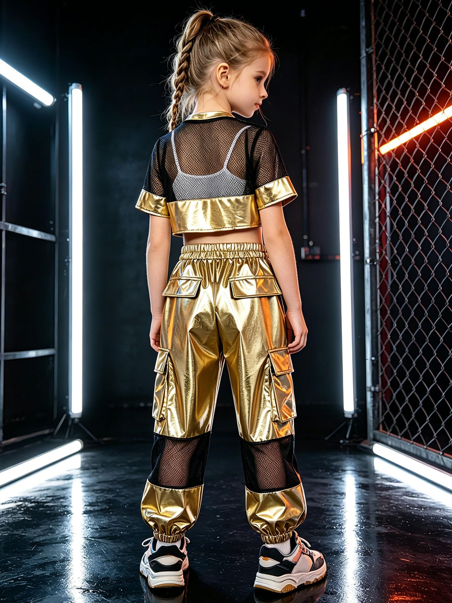 Niños Conjunto Top Cortado Y Pantalones Brillantes Niñas Hip Hop